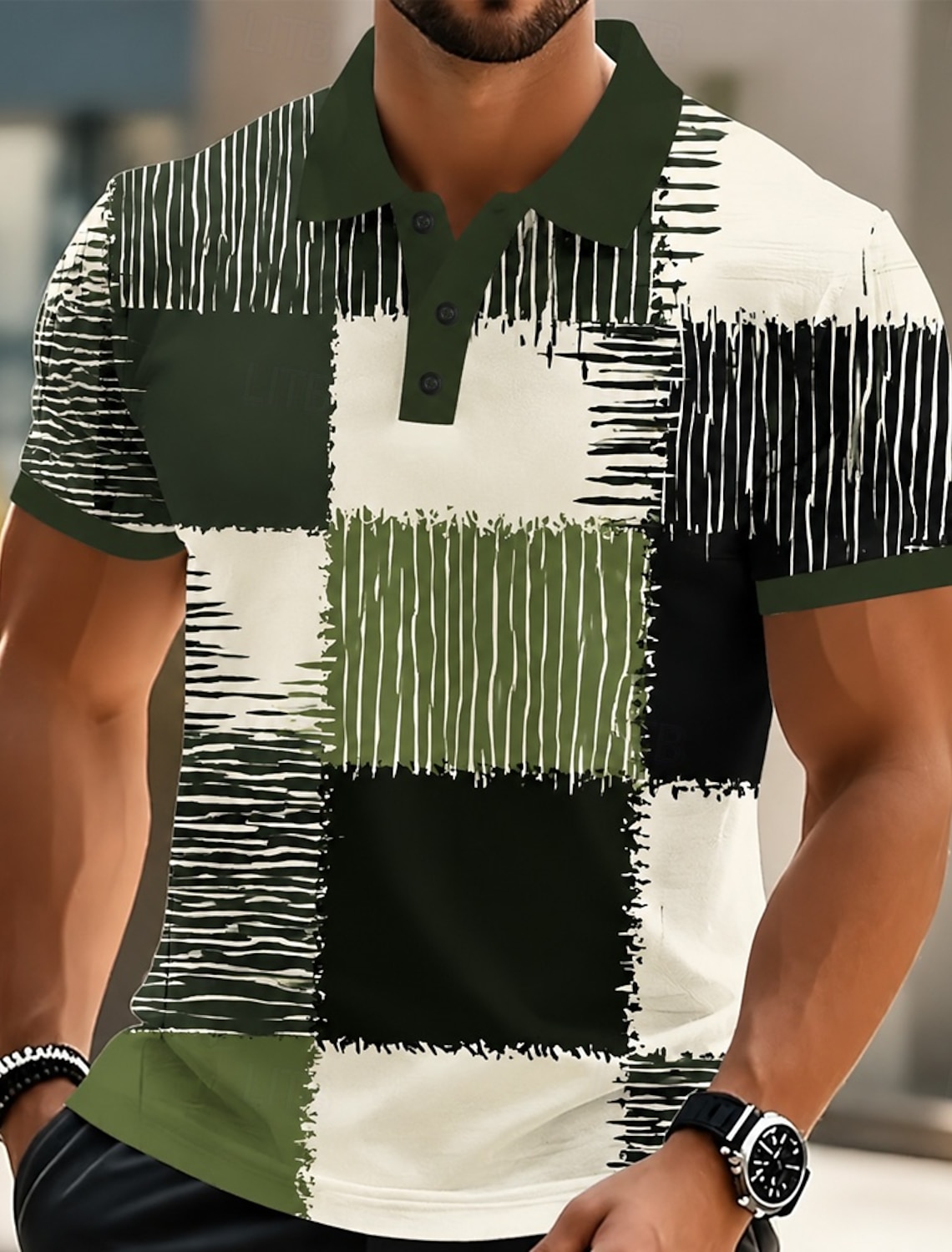 Men's Color Block Geometic Polo Shirts Short Sleeve Polo Shirts Collared Shirts Casual Athleisure 3D Print Buttons Summer Spring Blue Red Purple