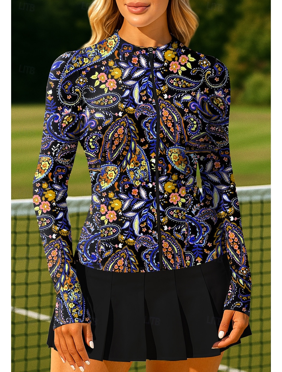 Women's Unisex Paisley Tops Sport Shirt Tennis Shirt Tennis Top Long Sleeve Zipper Floral UPF50+ UV Resistant High Elasticity Moisture Wicking Breathable Volleyball Tennis Golf Round Stand Collar Tee