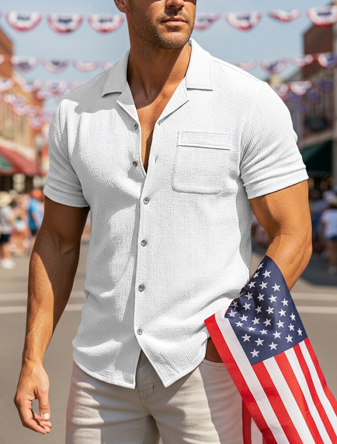 Men's Shirt Summer Shirt Beach Wear Seersucker Shirt Solid Color Casual Vacation Blue Black White Khaki Short Sleeve Shirt Collar Summer Spring Clothing Apparel Pocket