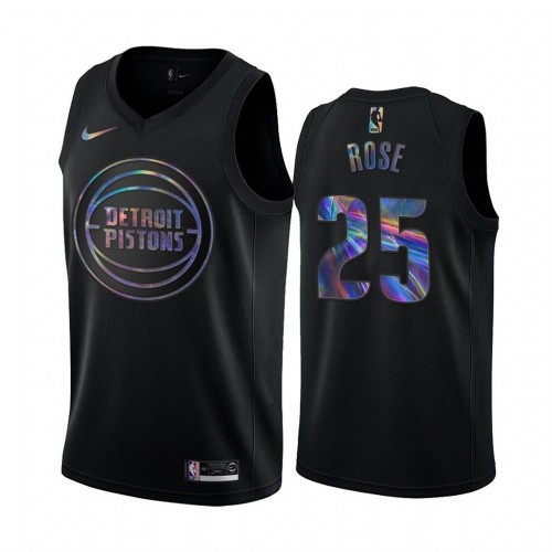 Nike Detroit Pistons #25 Derrick Rose Mens Iridescent Holographic Collection NBA Jersey ¨C Black Mens