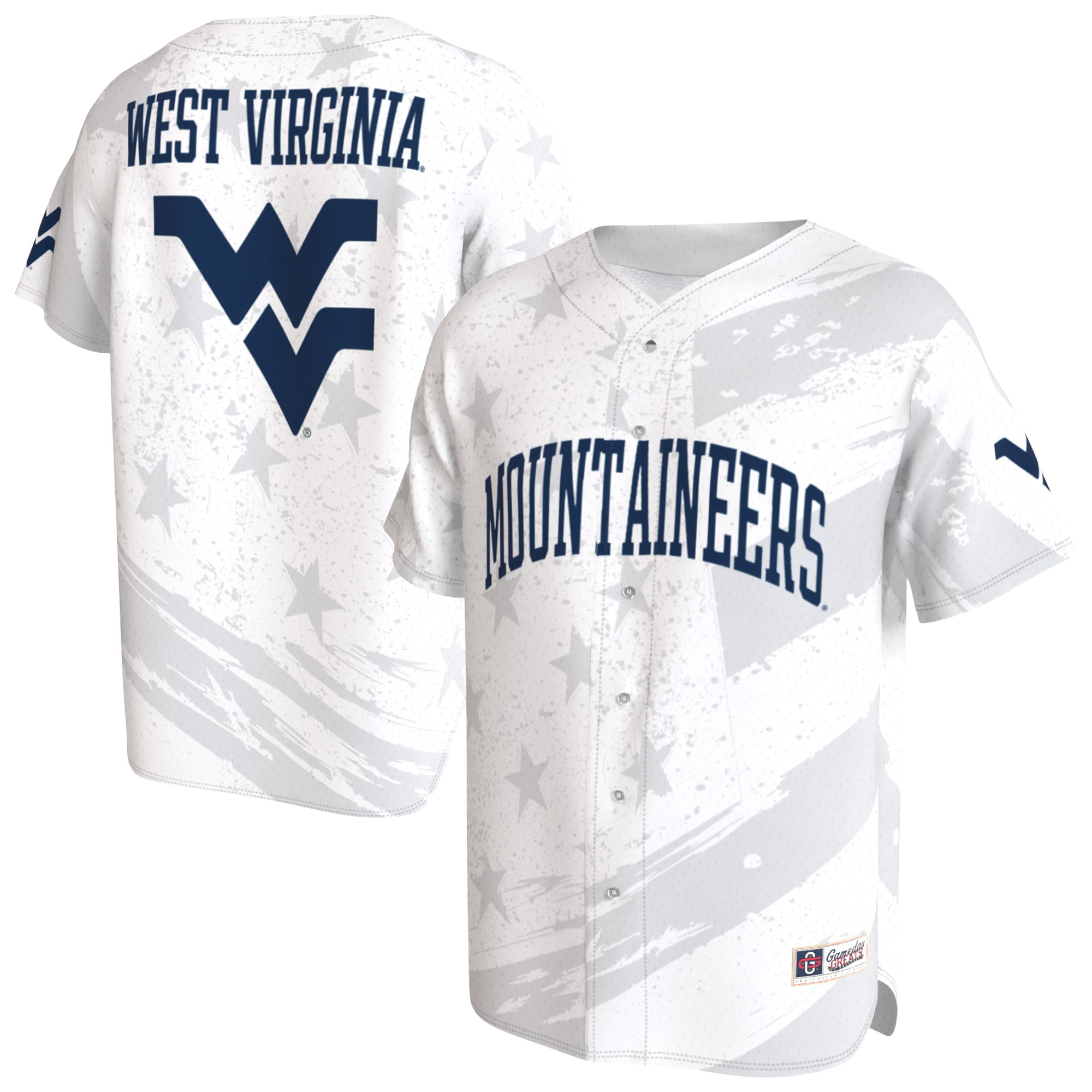 [NJP] West Virginia Mountaineers GameDay Greats Unisex Lightweight Collegiate Baseball Americana Fashion Jersey - White