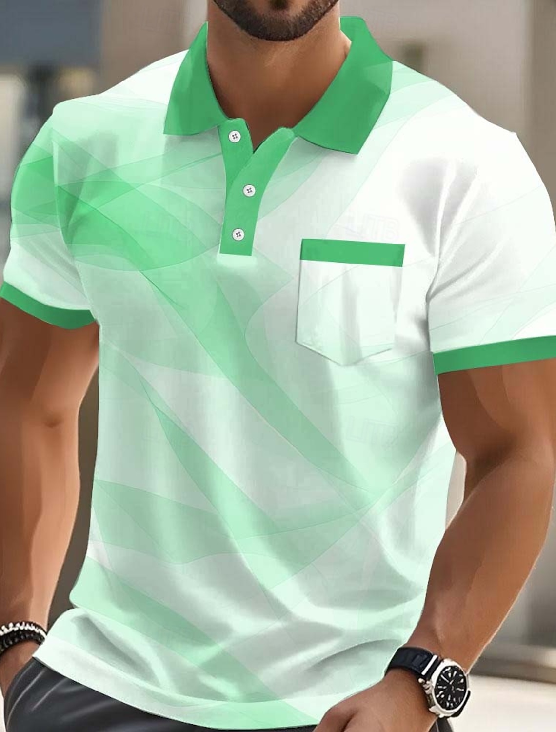 Men's Geometic Polo Shirts Short Sleeve Collared Business Casual