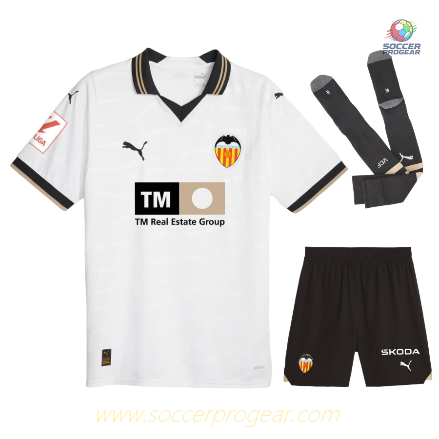 FC Valencia Home Youth Football Kit Football Shirt 2023 2024