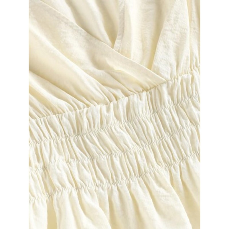 Smocked Waist Peplum Hem Surplice Blouse HZ1176