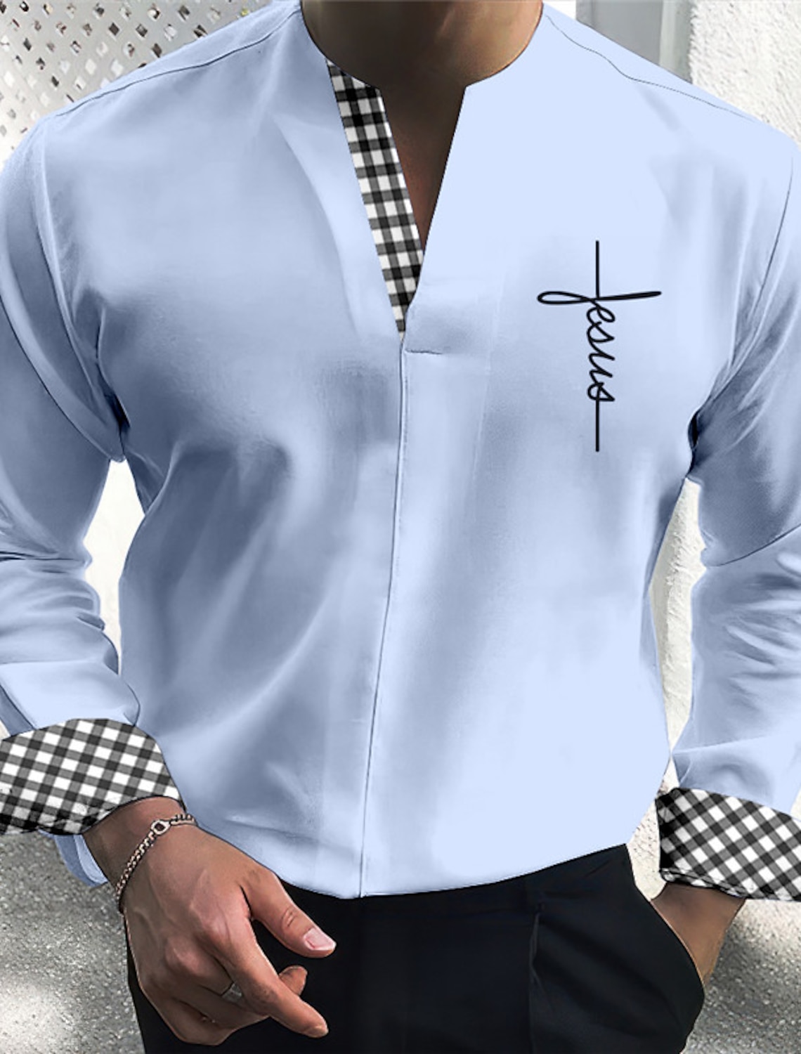 Men's Shirt Dress Plaid / Check Outdoor Casual Blue Green Khaki Gray