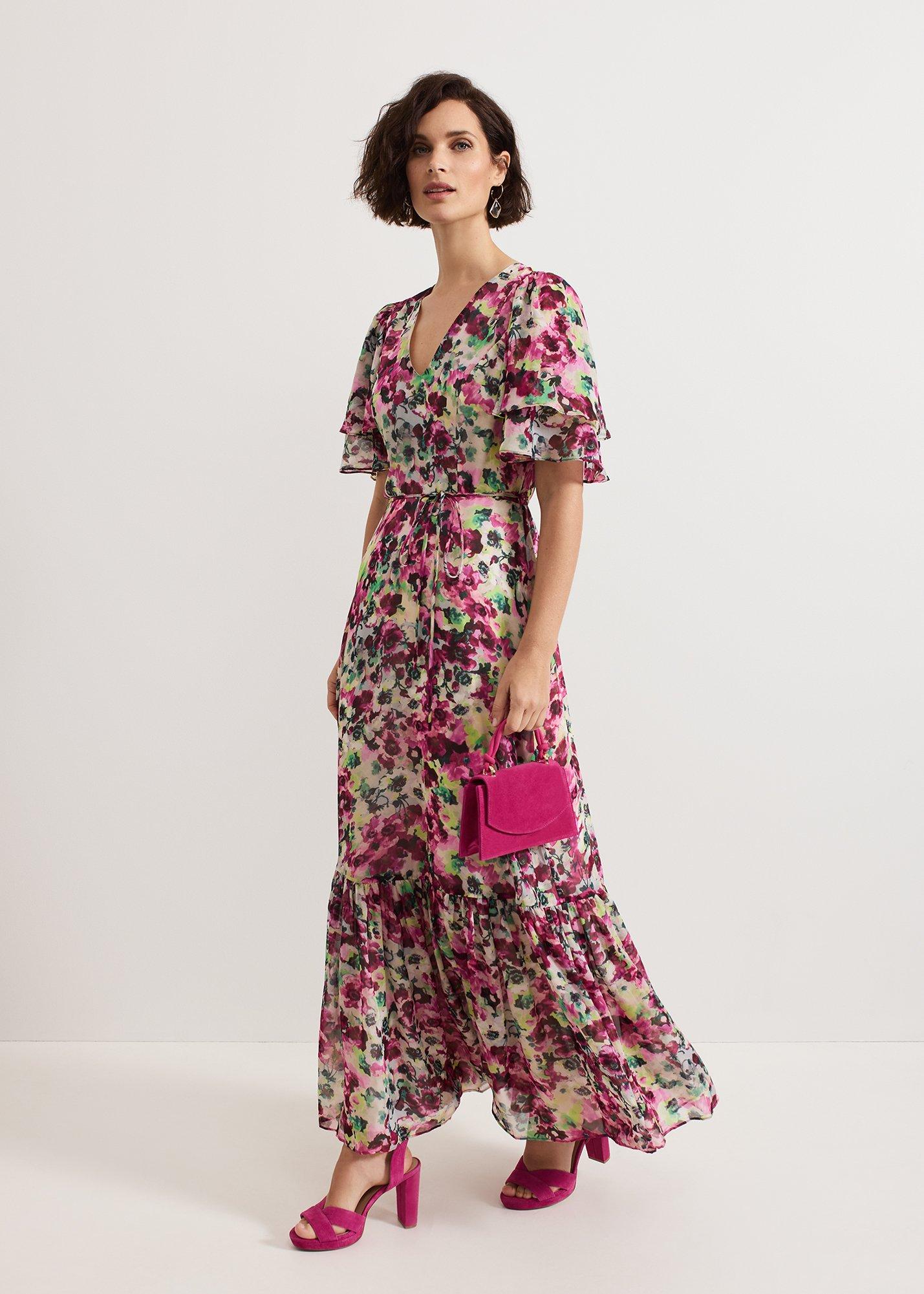 Violet Floral Ruffle Maxi Dress