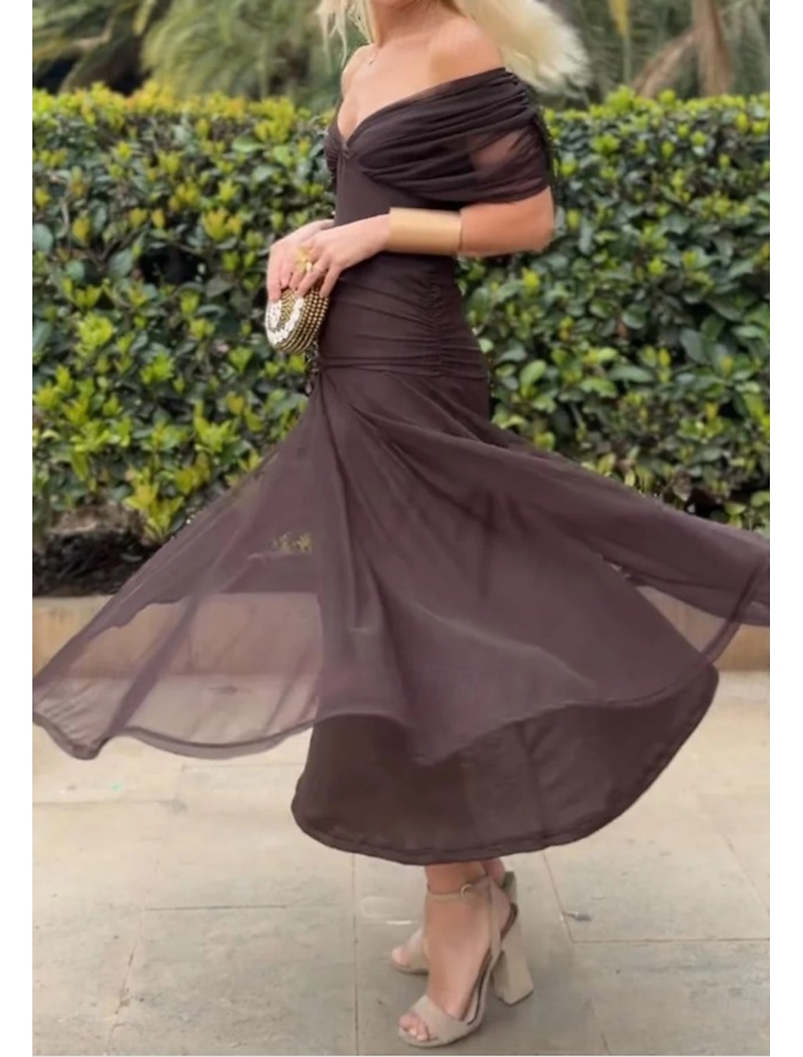 Women's Midi Dress Sheath Dress Vacation Birthday Beach Party Going out Regular Fit Solid Color Short Sleeve V Neck dark brown Deep Green Navy Red Summer Spring