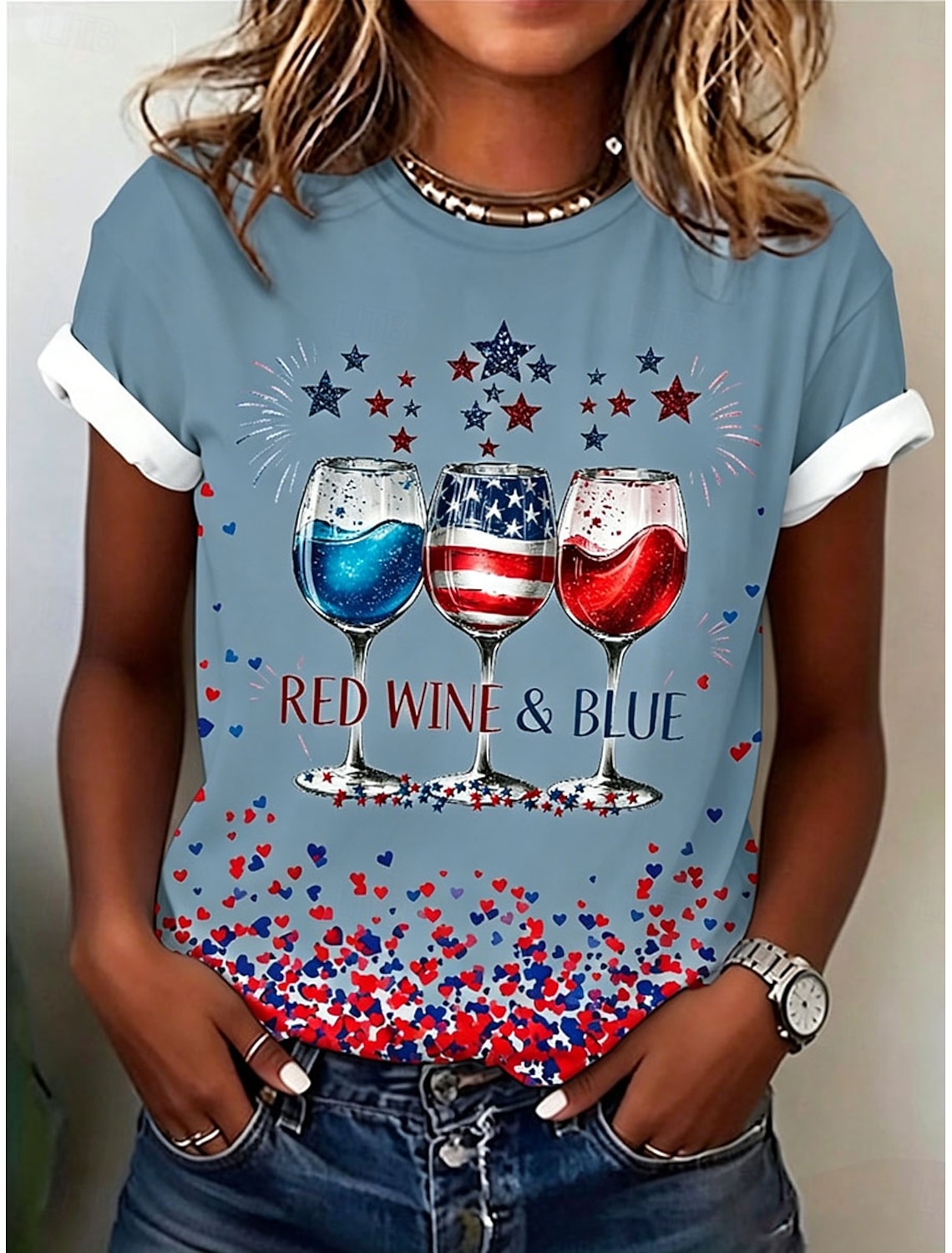American Independence Day Women's T Shirt Print Graphic Independence Day Vintage Stylish Classic Short Sleeve Crew Neck V Neck Regular Tops Daily Blue Black White Red Gray Summer Spring