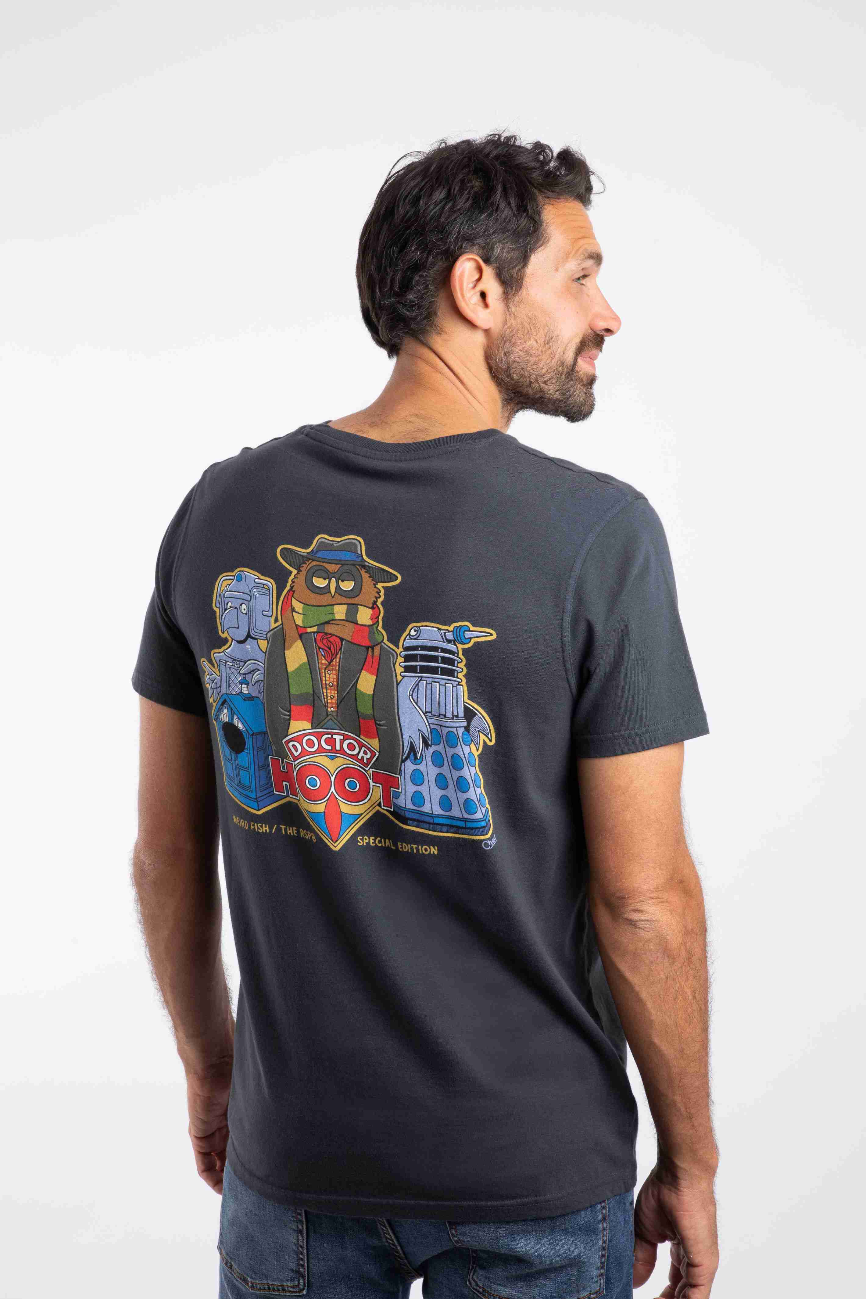 Doctor Hoot Back Print Artist T-Shirt Navy