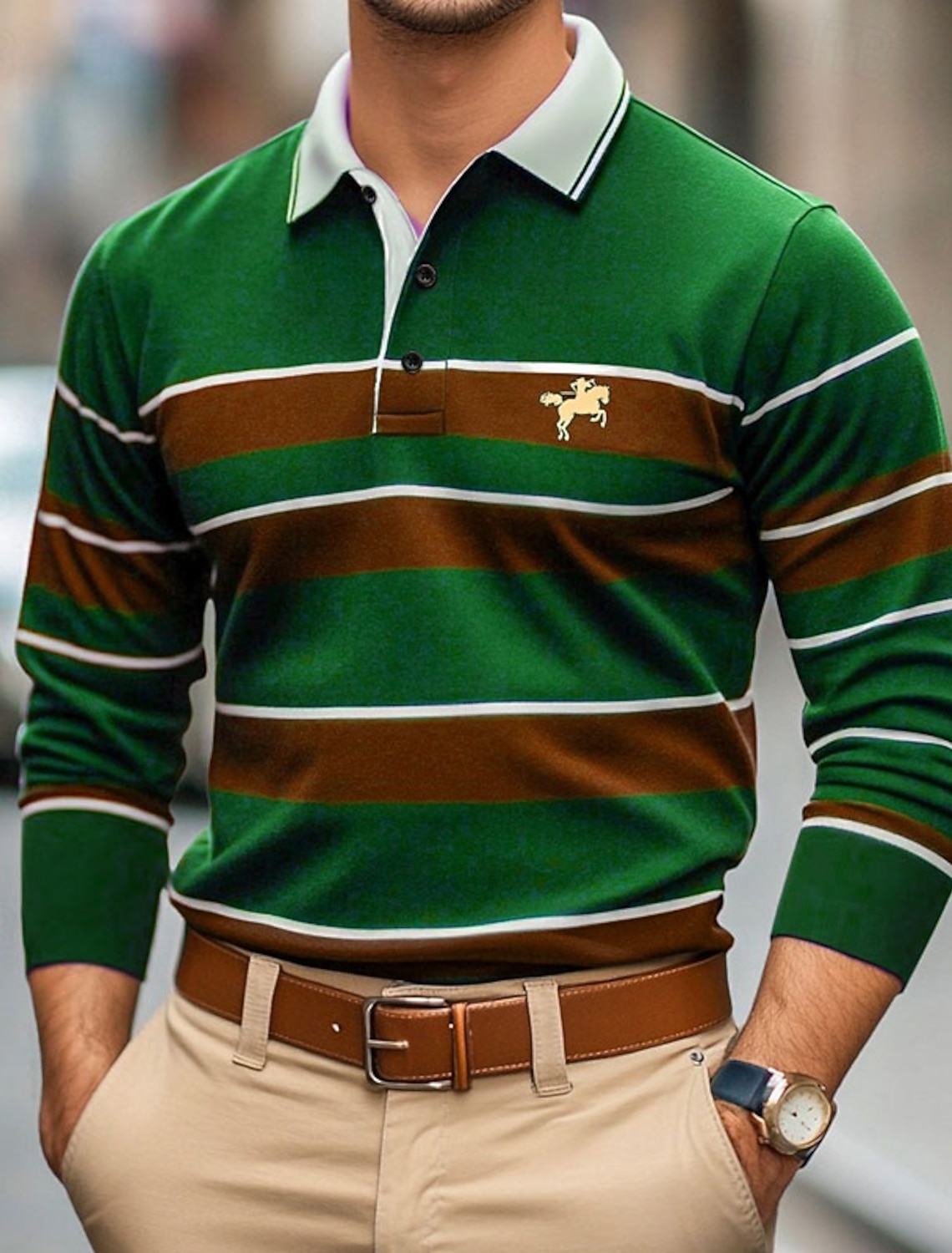 Men's Solid Color Rugby Polo Shirts Golf Polos Long Sleeve Lapel