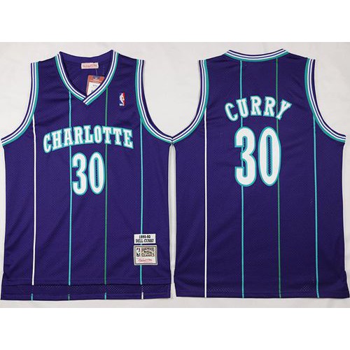 Purple Mitchell And Ness Charlotte Hornets #30 Nets Jersey - Material