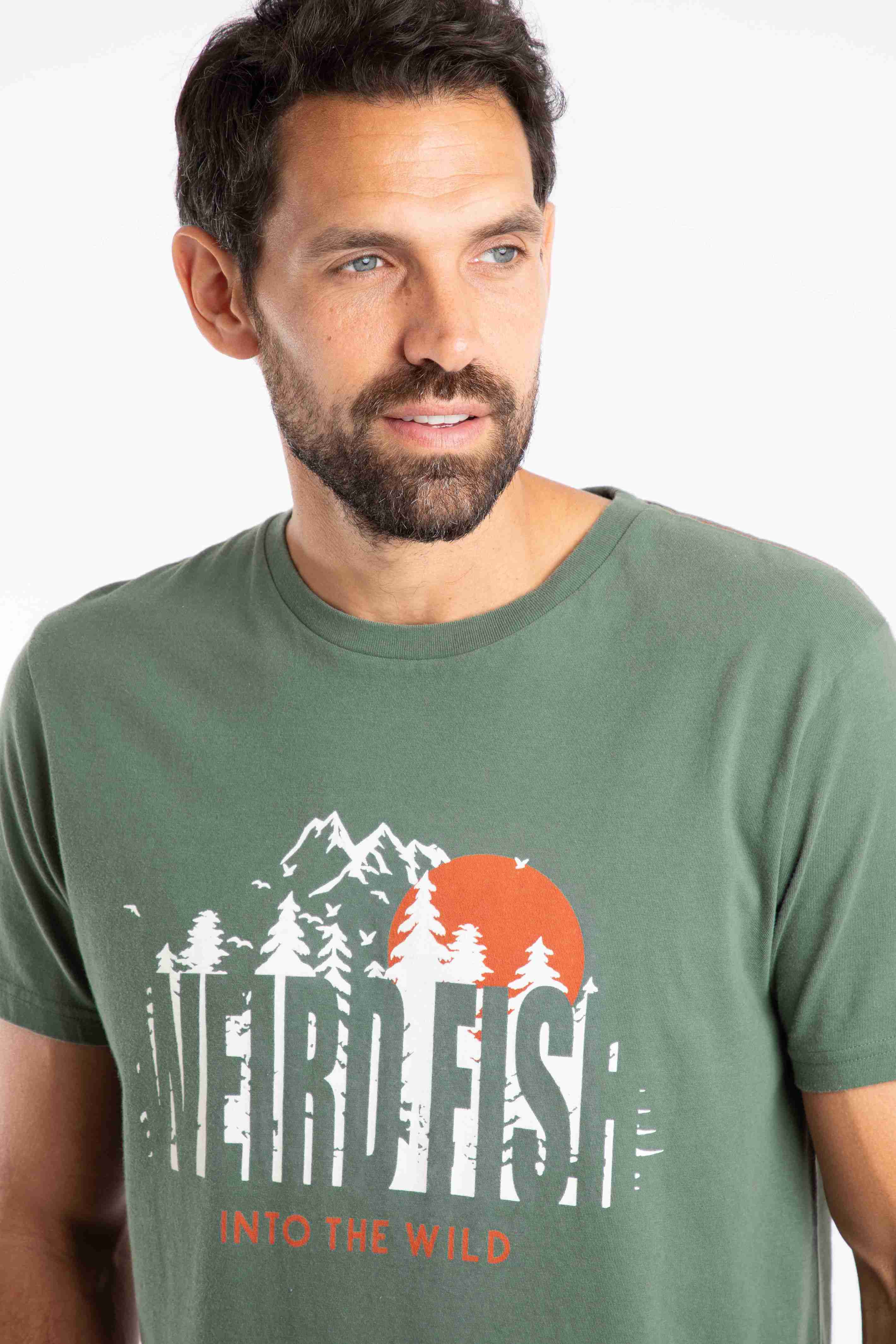 Into The Wild Front Print Graphic T-Shirt Army Green