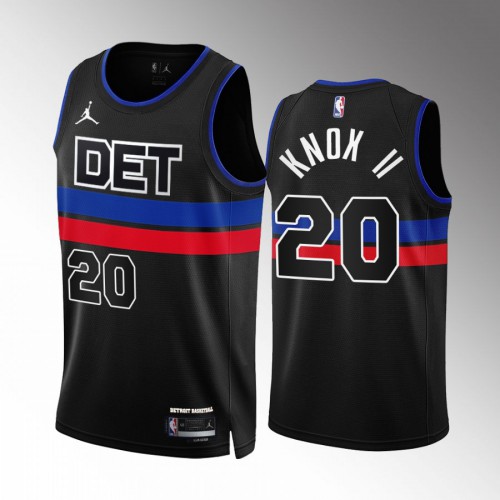 Detroit Detroit Pistons #20 Kevin Knox II Mens Black NBA 2022-23 Statement Edition Jersey Mens