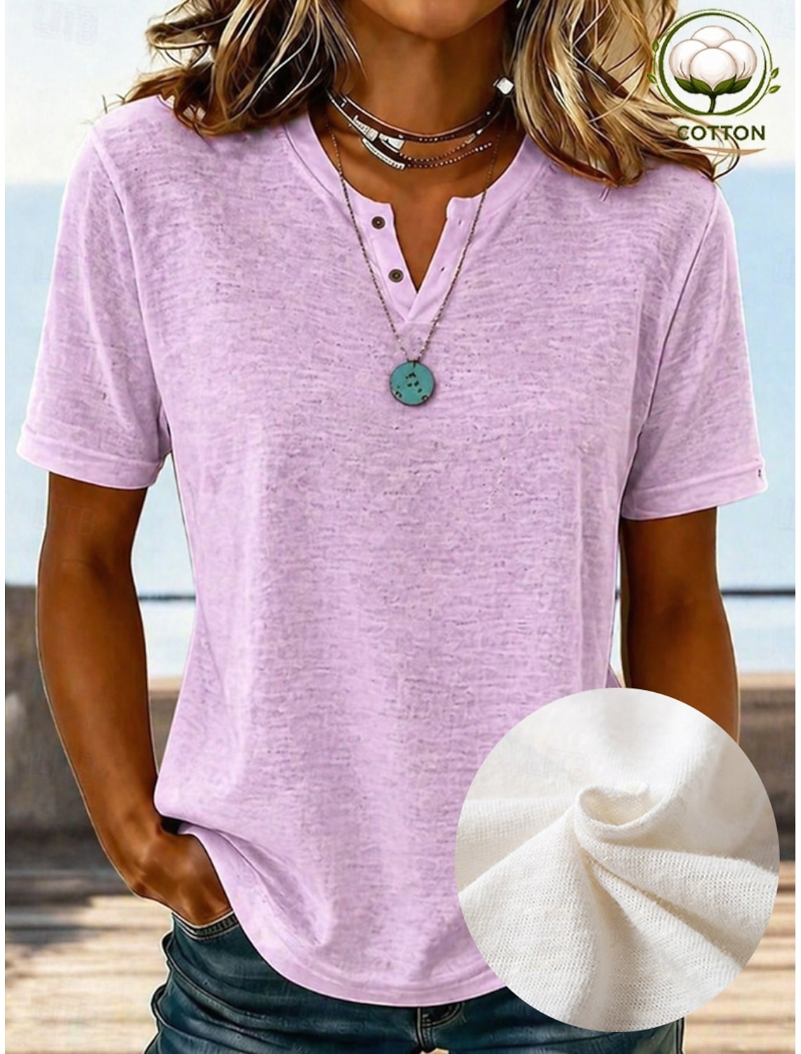 Women's Shirt Texture Blouse Summer Tops Plain Stylish Classic Short Sleeve V Neck Long Tops Casual Light Beige Light Green Light Purple Summer Spring