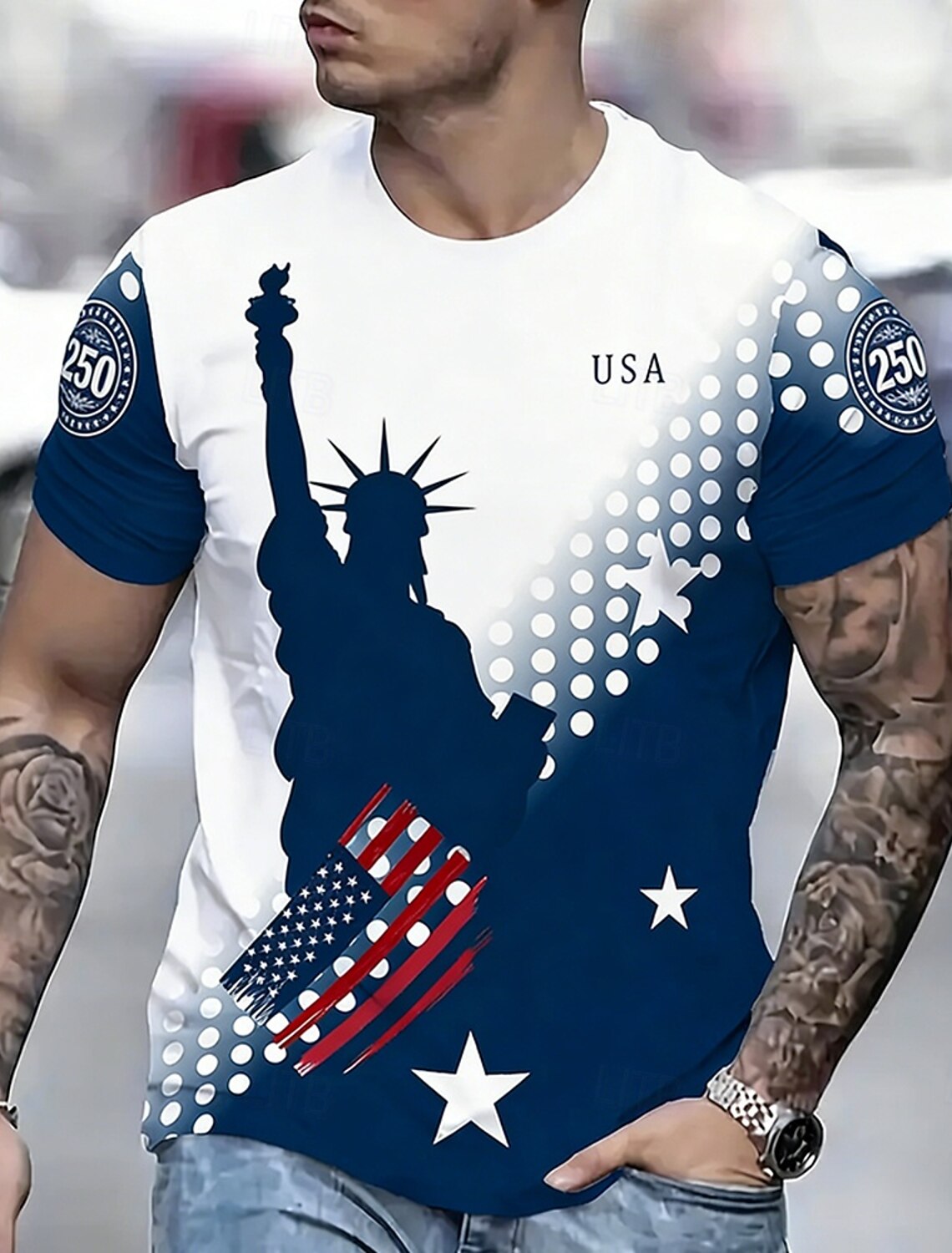 4th of July 2026 250th Memorial Day Men's 3D Print US Flag Crew Neck Short Sleeve T-Shirt Daily Street