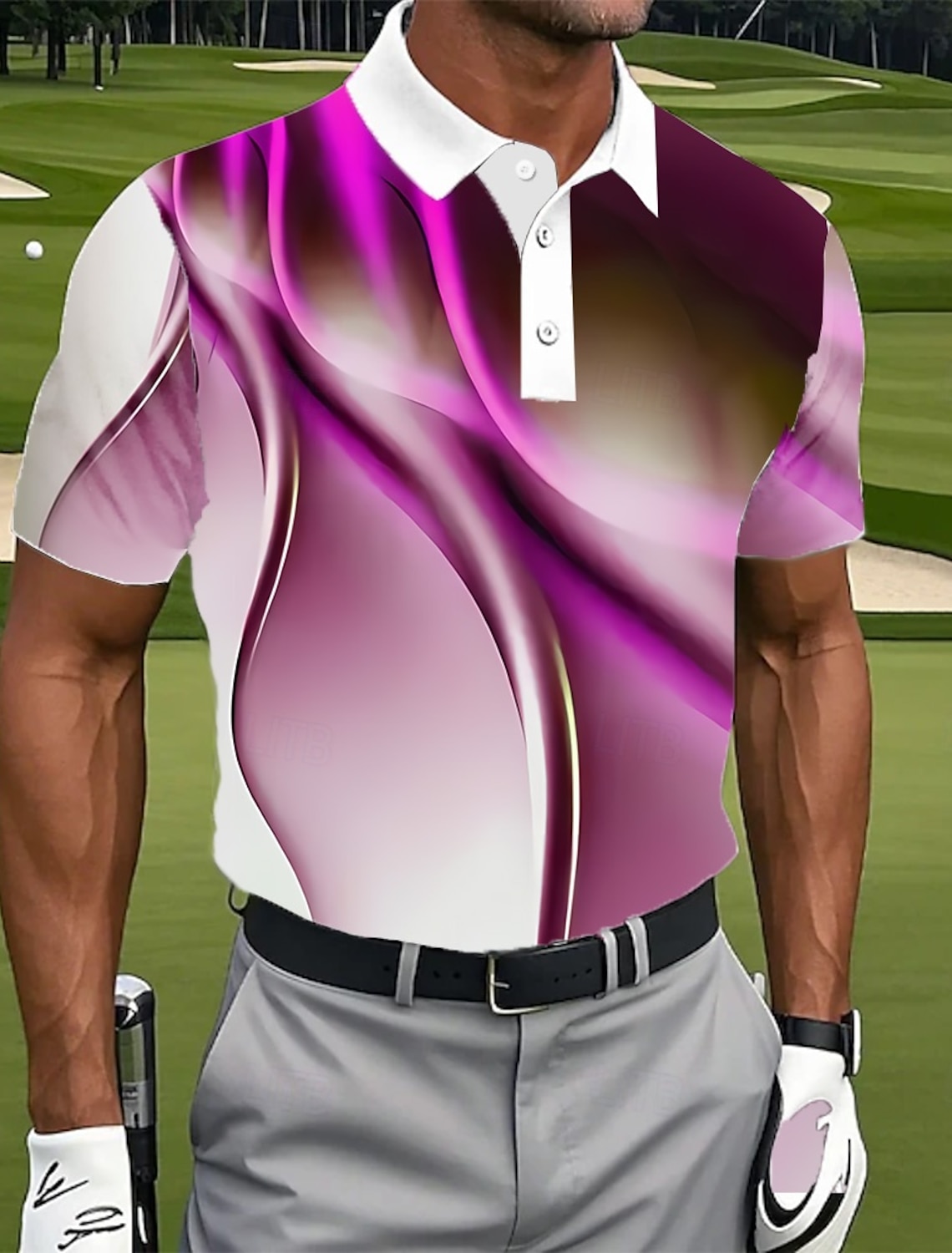 Men's Geometic Golf Polo Short Sleeve Shirts Lapel Casual Athleisure