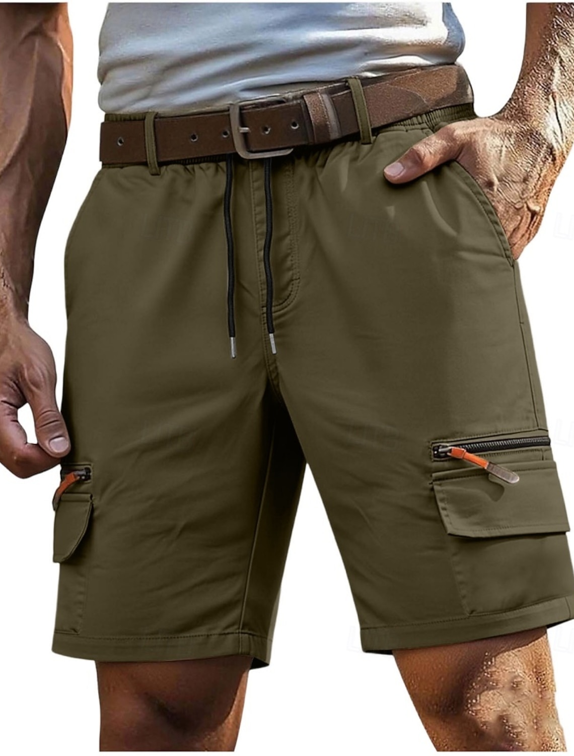 Men's Tactical Cargo Cargo Shorts Shorts Casual Shorts Drawstring Pocket Elastic Waist Plain Comfort Breathable Knee Length Daily Outdoor Vacation Vacation Fashion Khaki Black Inelastic