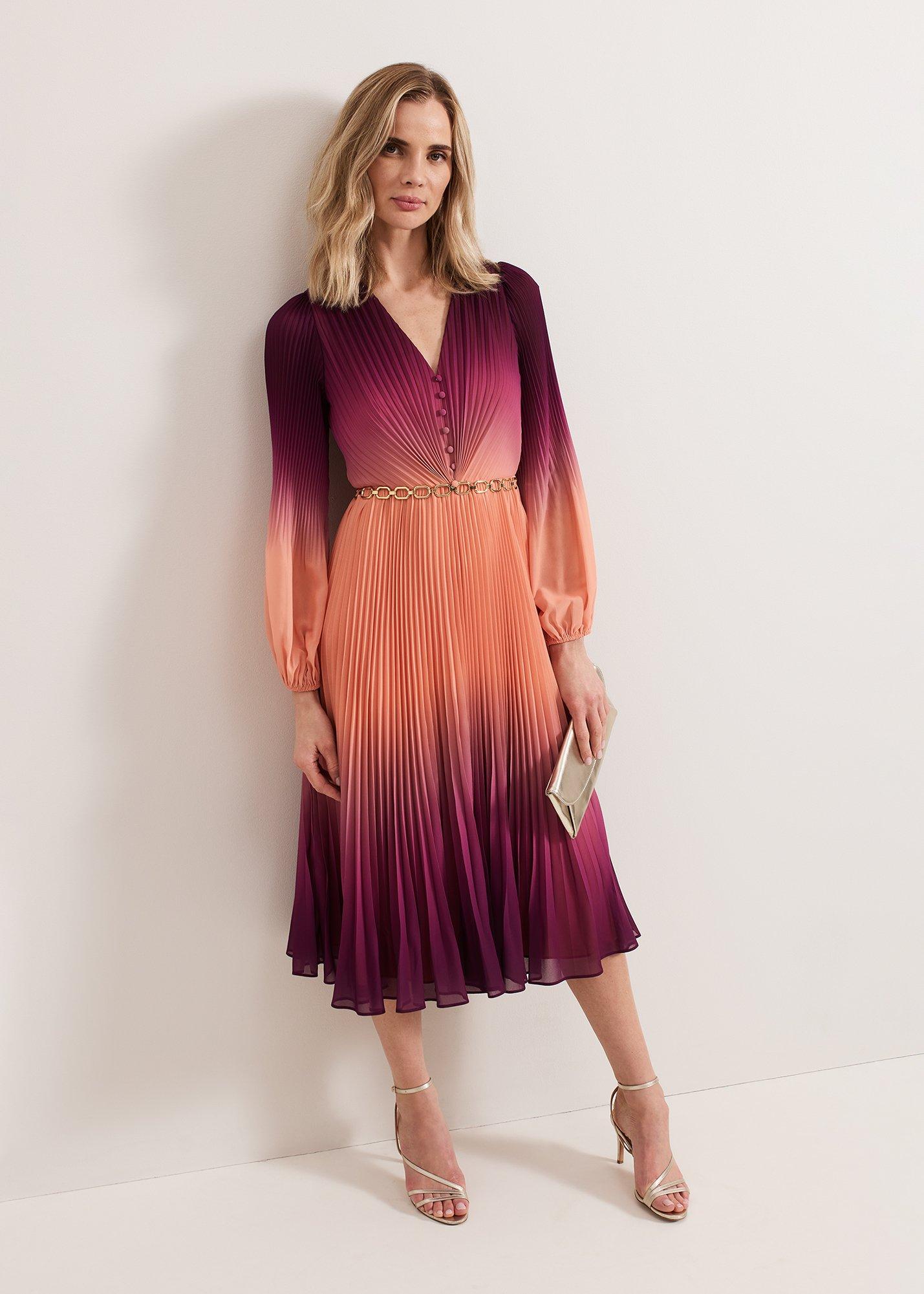 Mira Ombre Button Detail Pleat Dress