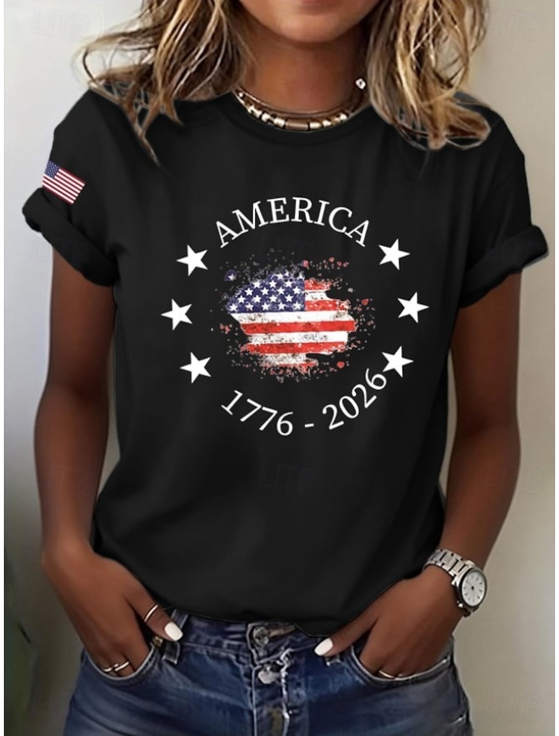 American Independence Day Women's T Shirt Print Graphic American Flag Vintage Stylish Classic Short Sleeve V Neck Regular Tops Casual Daily White-Blue White Red White Summer Spring Fall Winter