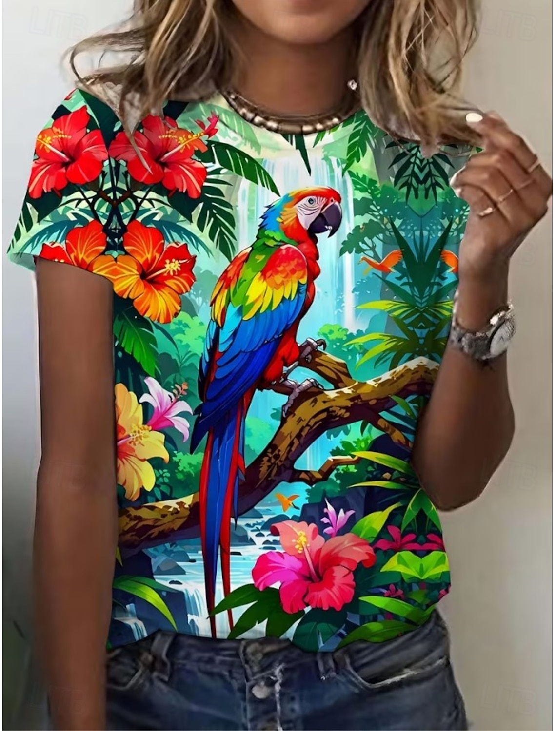 Women's T Shirt Print Graphic Animal Bird Vintage Stylish Classic Short Sleeve Crew Neck Regular Tops Daily Weekend Blue Green Summer Spring