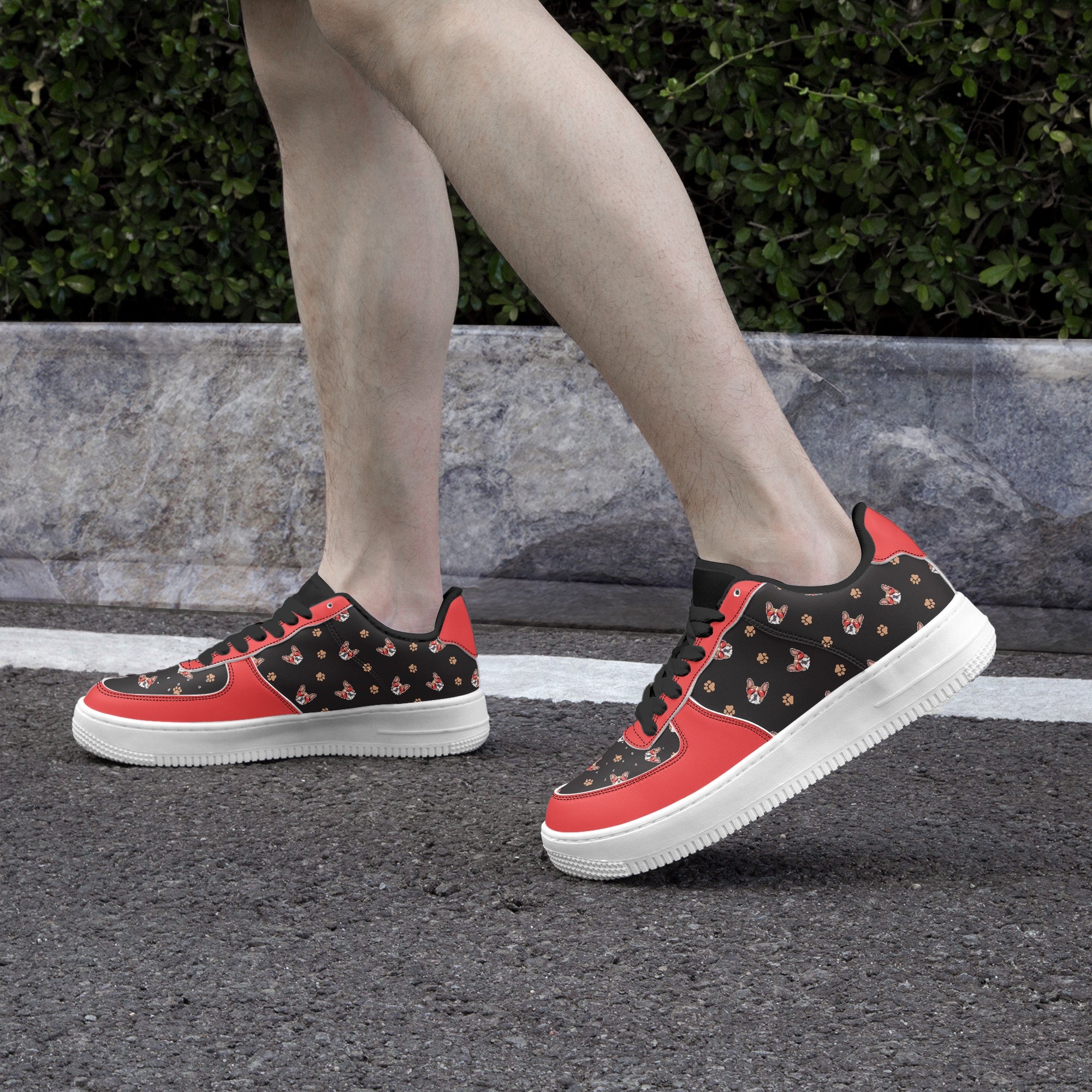 French Bulldog Silver Low Top Leather Sneakers Protective Paw Gear