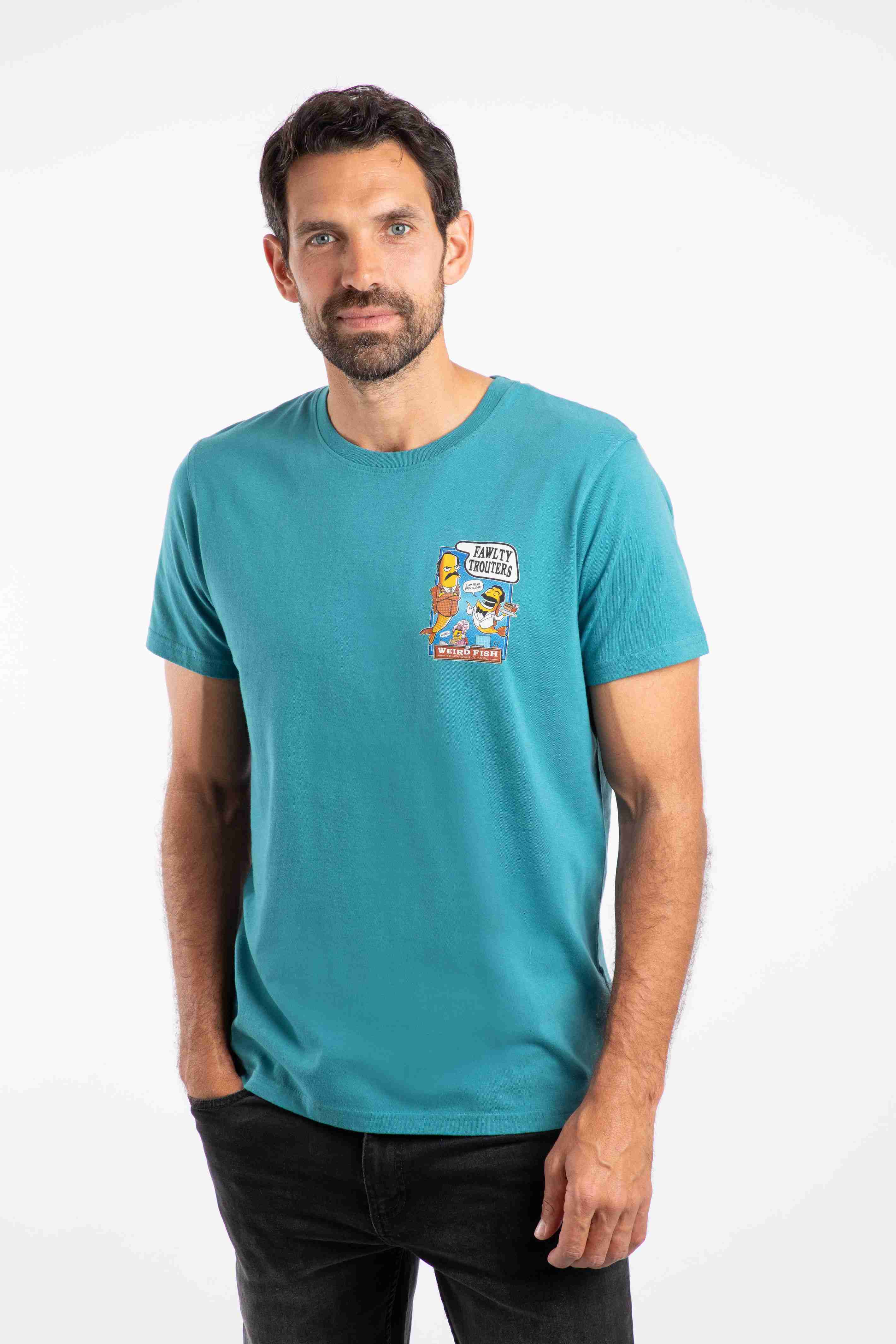 Fawlty Trouters Back Print Artist T-Shirt Deep Teal