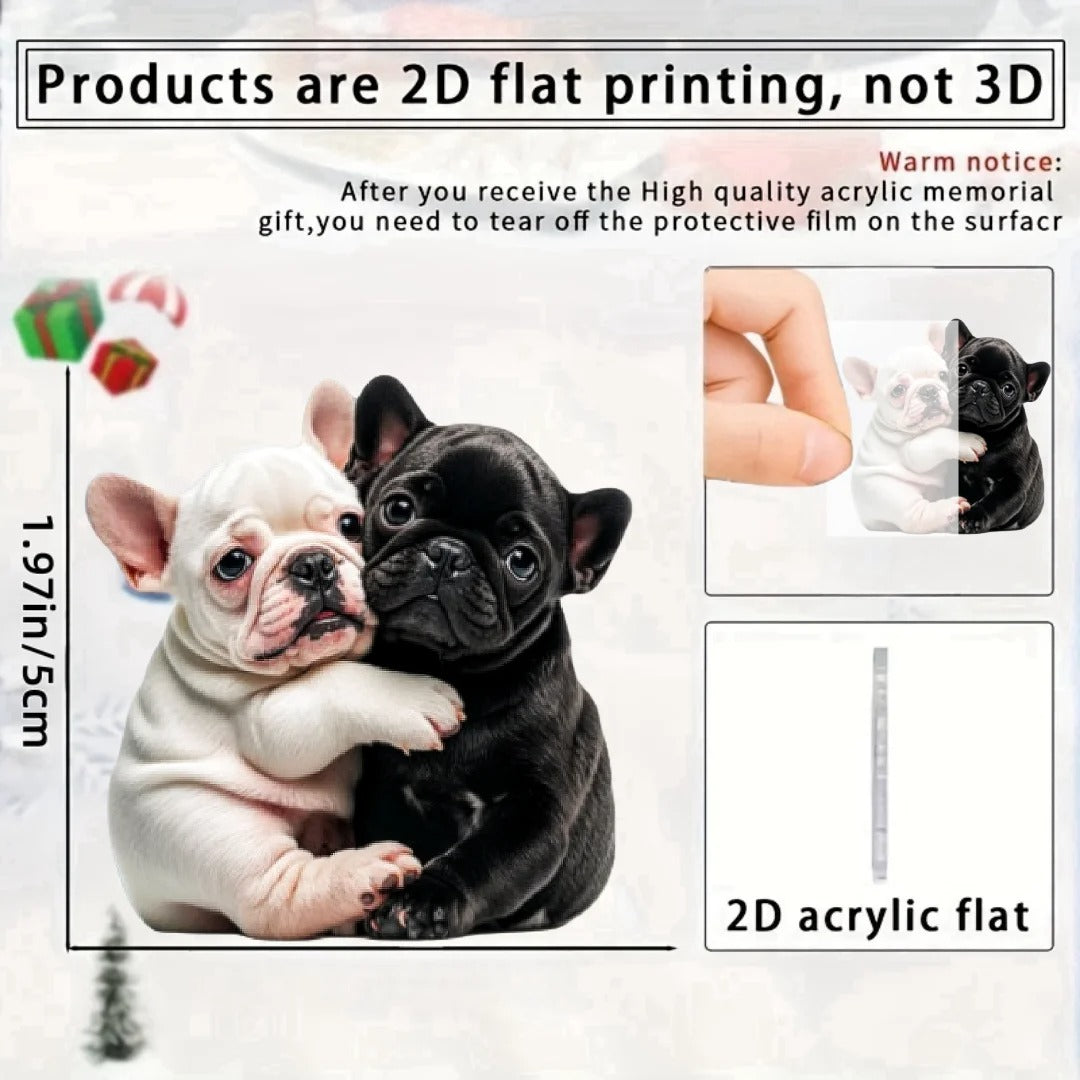 Cozy Hugging Frenchie Keychain – Cute 2d Acrylic Puppy Pendant for St...