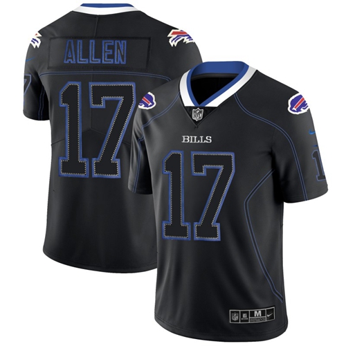 Official NFL BUF Bills #17 Josh Allen Black Lights Out Jersey
