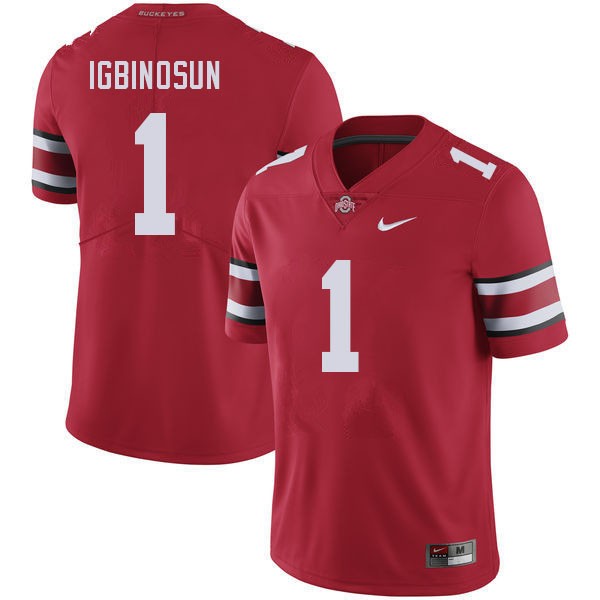 Men Ohio State Buckeyes #1 Davison Igbinosun Red Nike Stitch Jersey