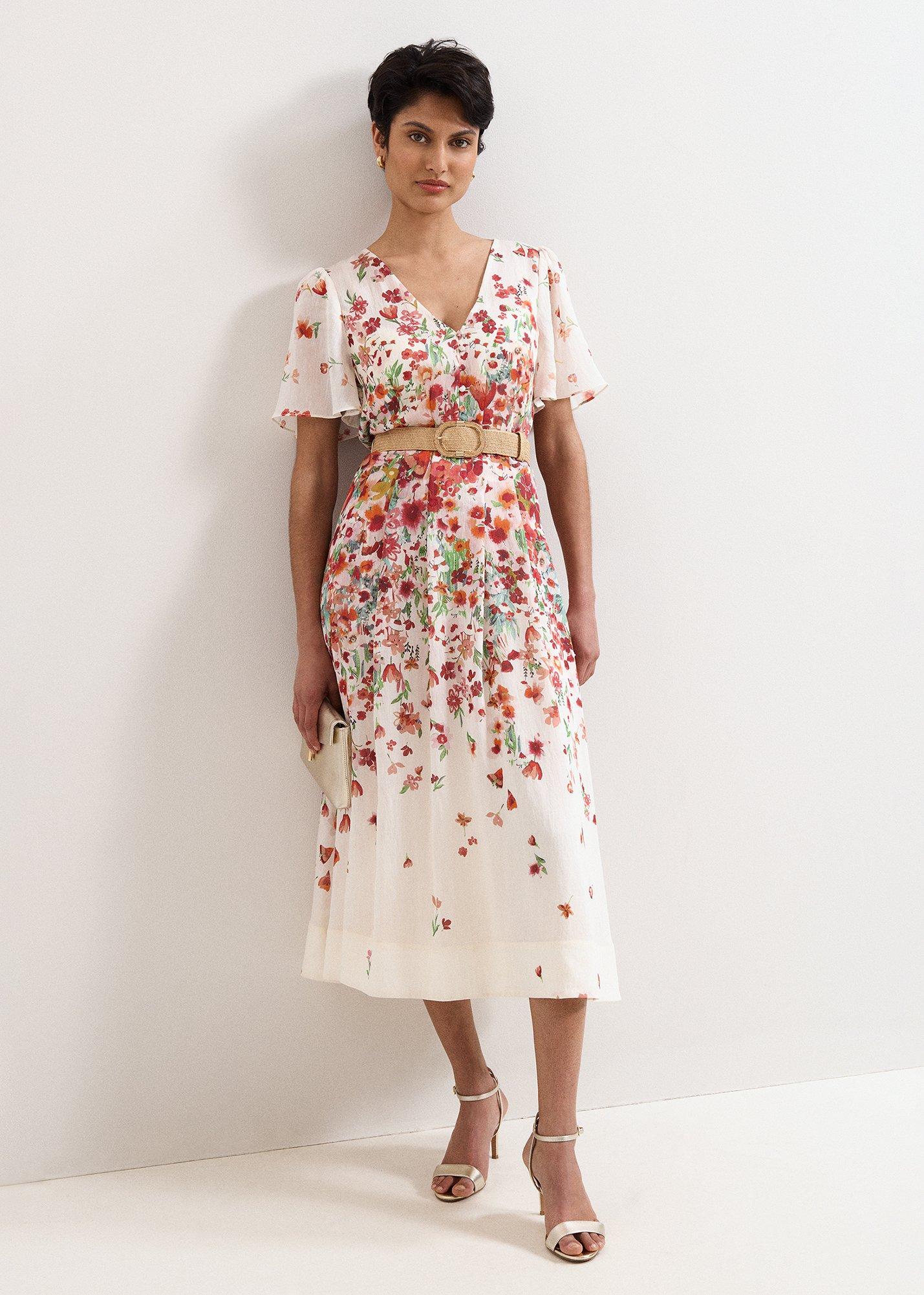 Petite Lovette Cream Floral Midi Dress