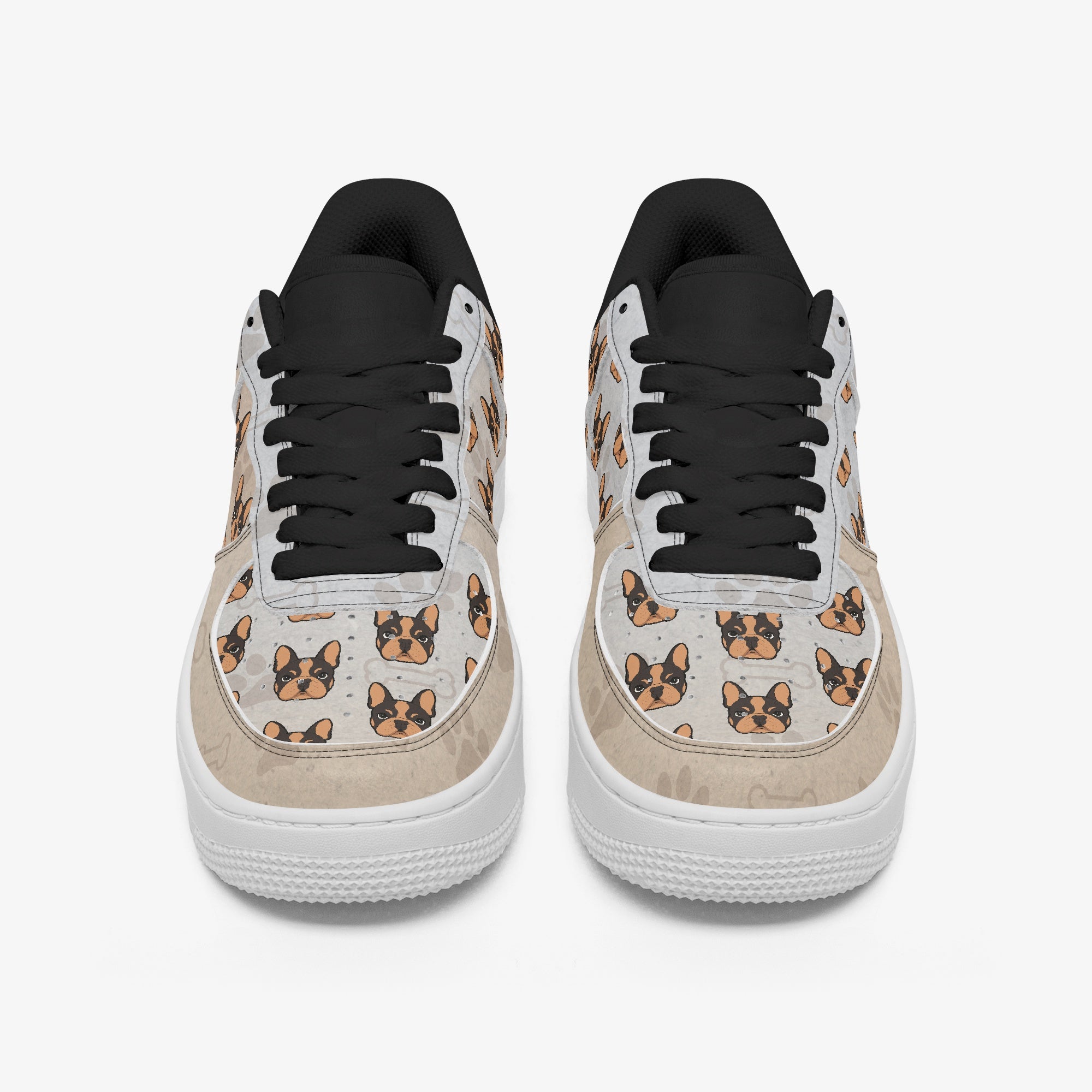 French Bulldog Soot Low Top Leather Sneakers Non-Slip Paw Protection