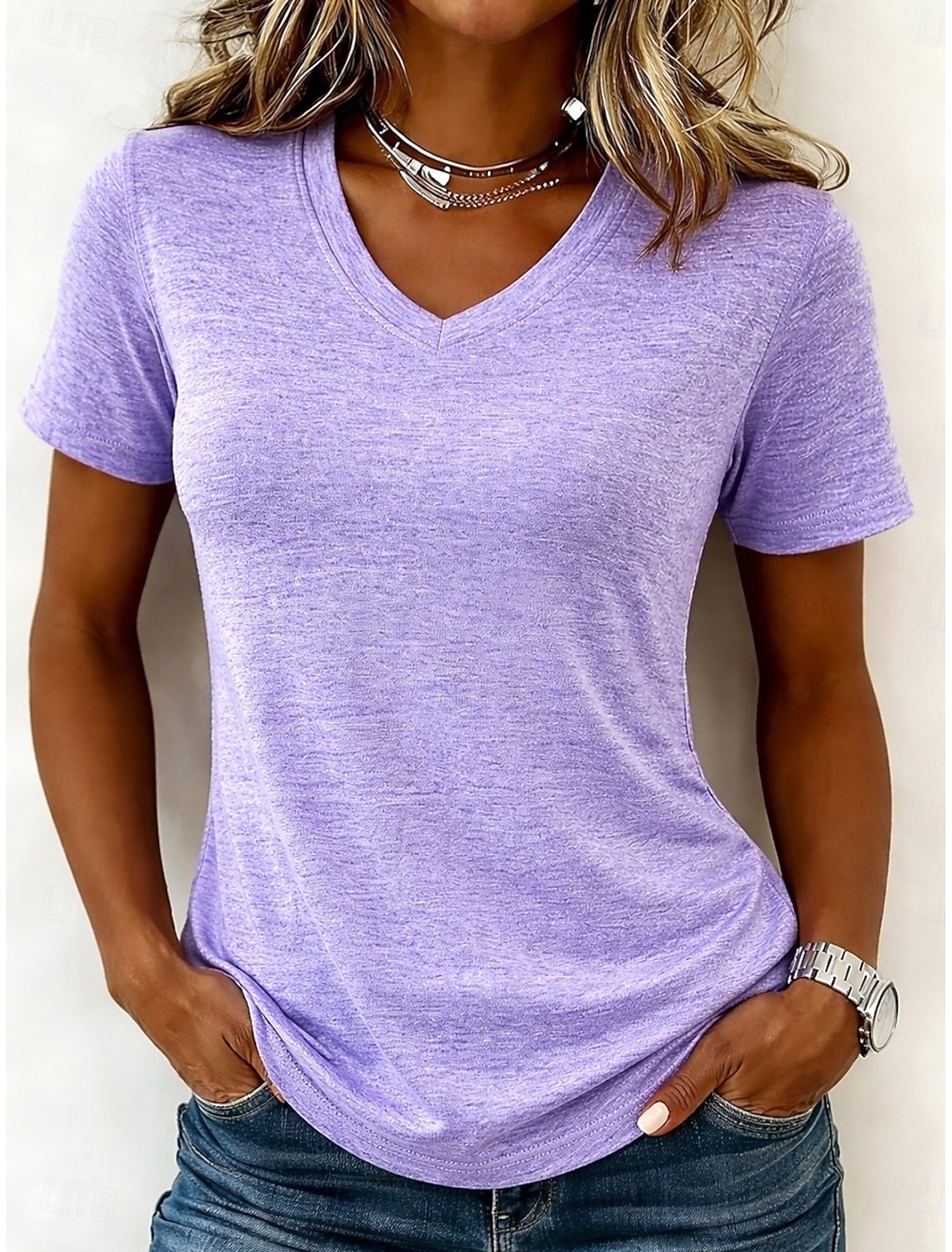 Women's 100% Cotton T-Shirts - Quality Basic Short Sleeve V Neck Tee