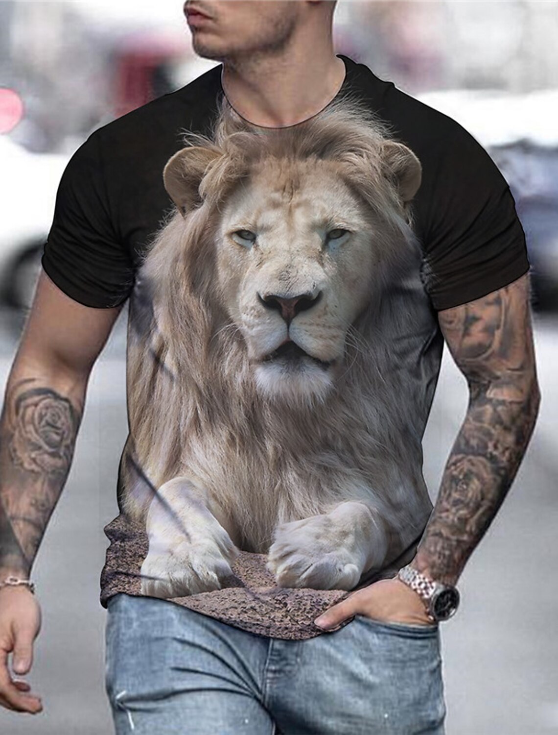 Men's Unisex Cat 3D Shirt T Tee Short Sleeve Print Crew Neck Designer