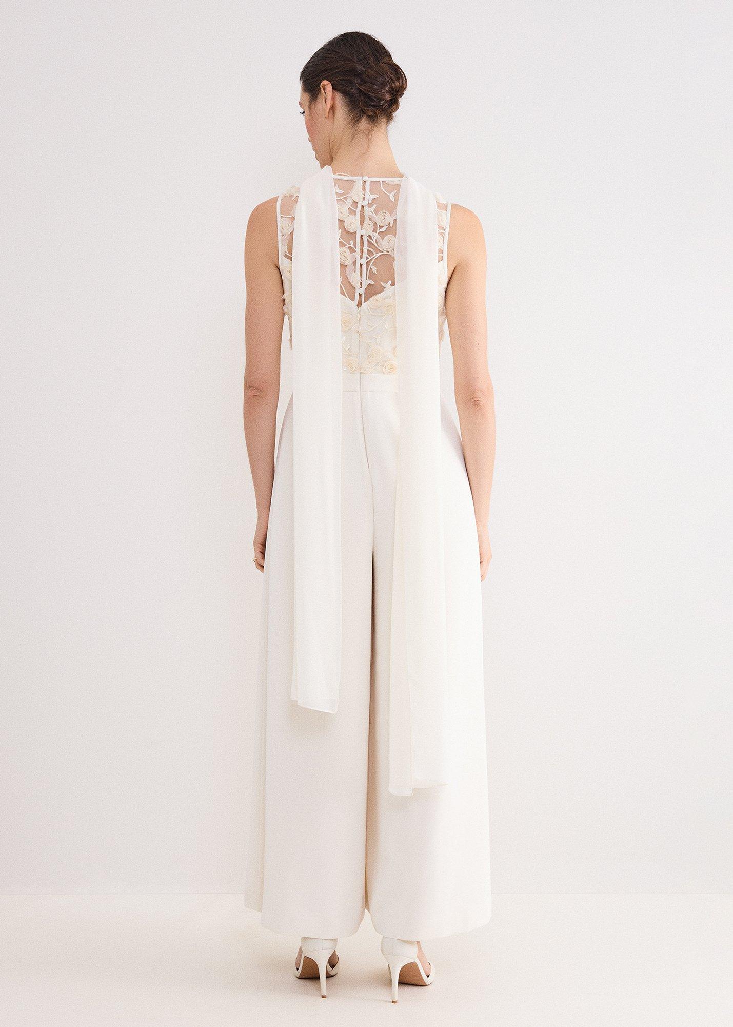 Petite Florentina Cream Textured Jumpsuit