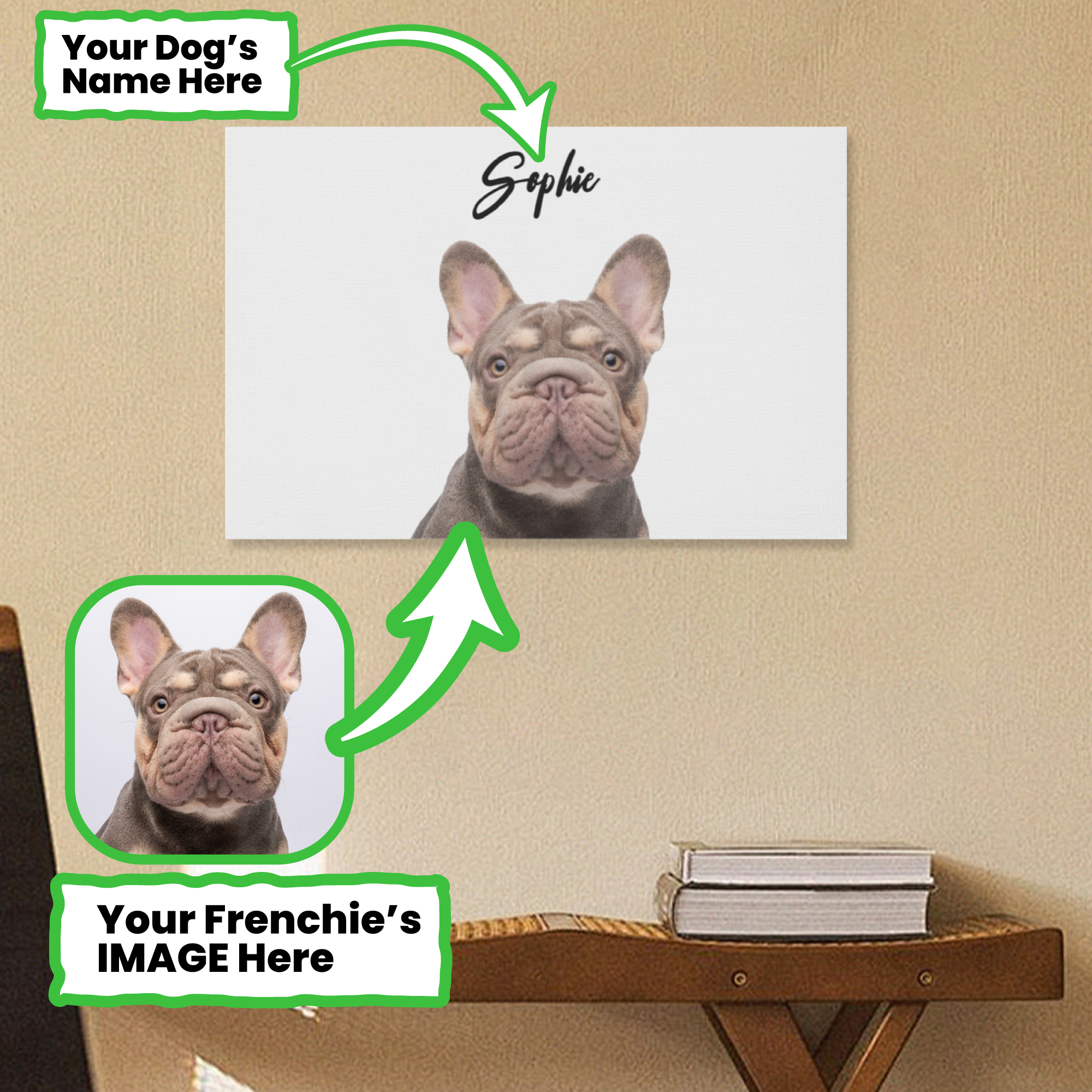 Fashion-Forward Khloe - Personalized Adorable Frenchie Canvas Wall Ar...