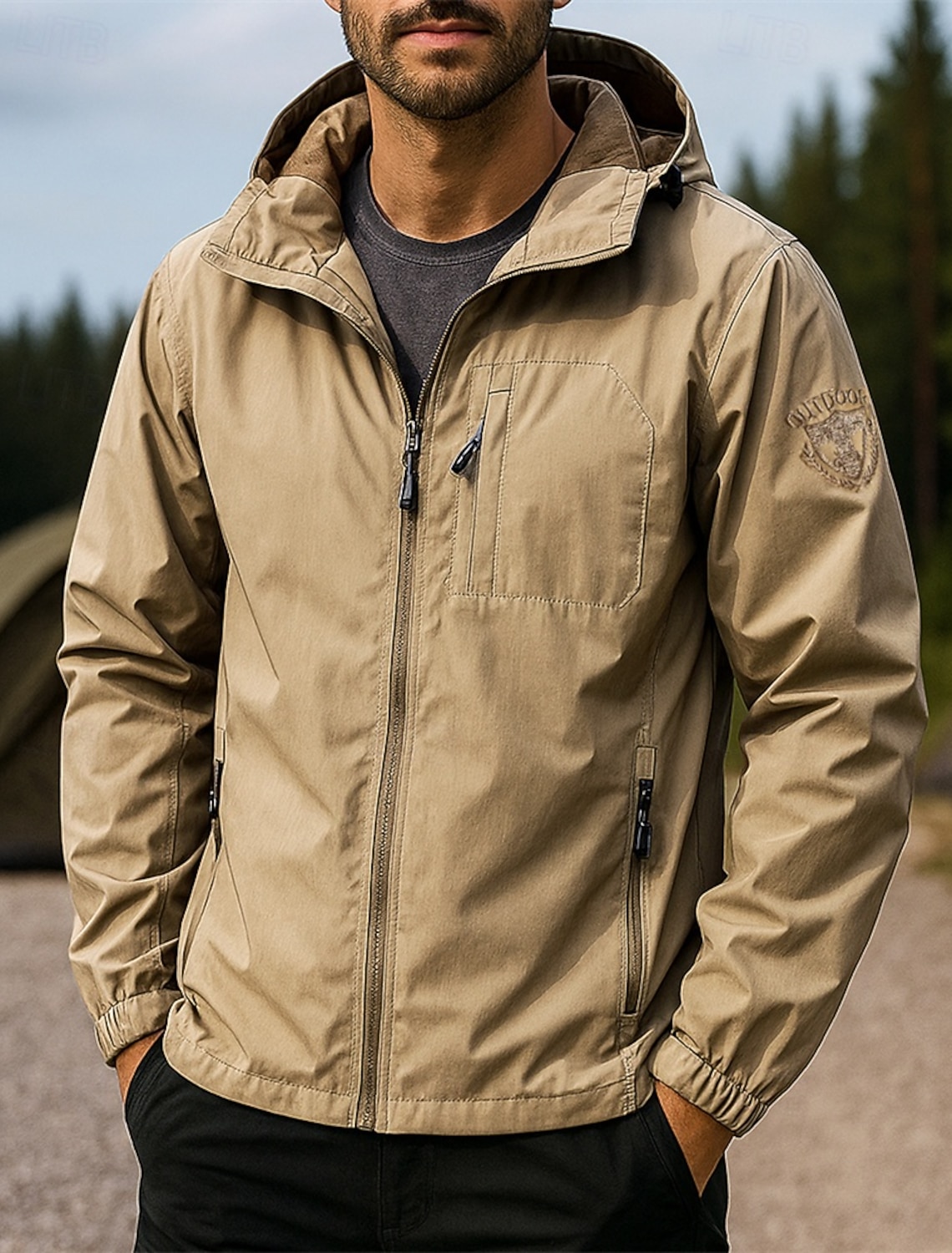 Men's Outdoor Jacket Hiking Jacket Sport Jacket Outdoor Waterproof Windproof Quick Dry Lightweight Hiking Outfits Hiking Clothes Spring Autumn / Fall Jacket Tennis Golf Running Solid Color Black Army