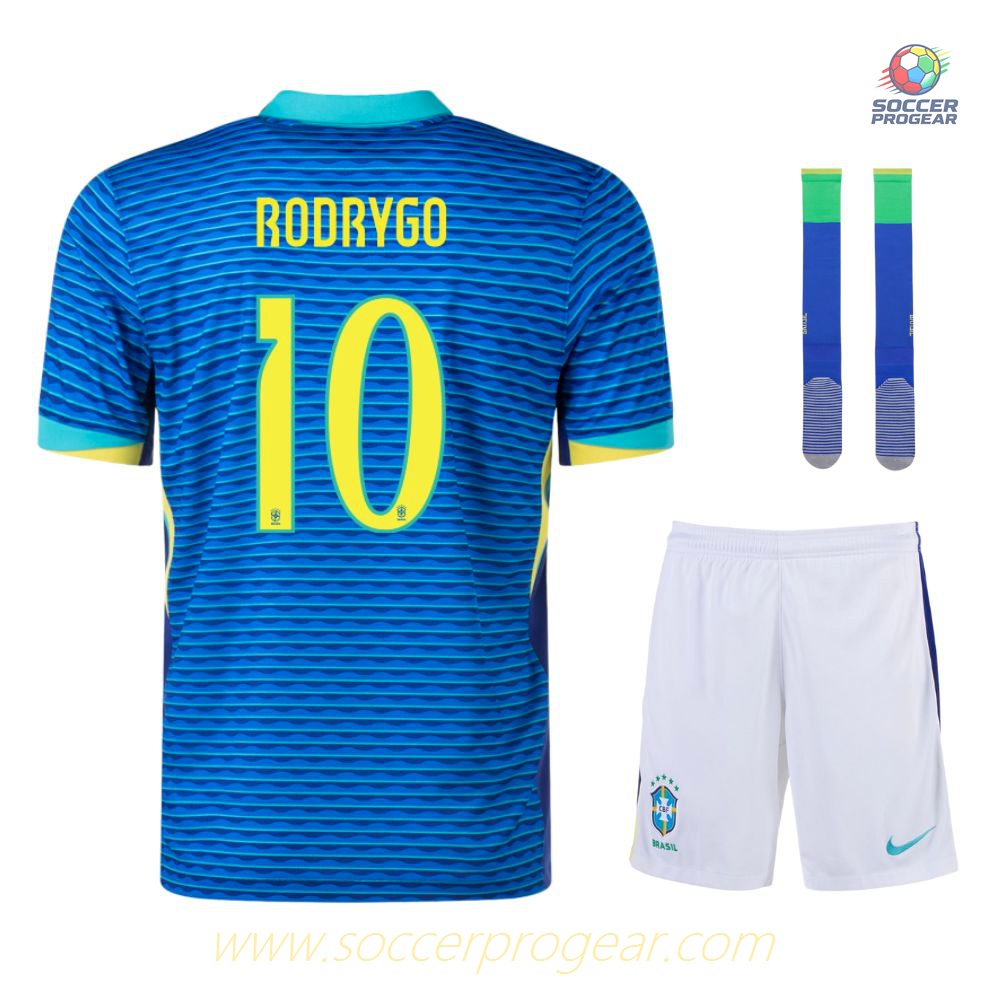 Child Brazil Away Football Shirt Team Jersey 2024-2025 Edition Season Rodrygo