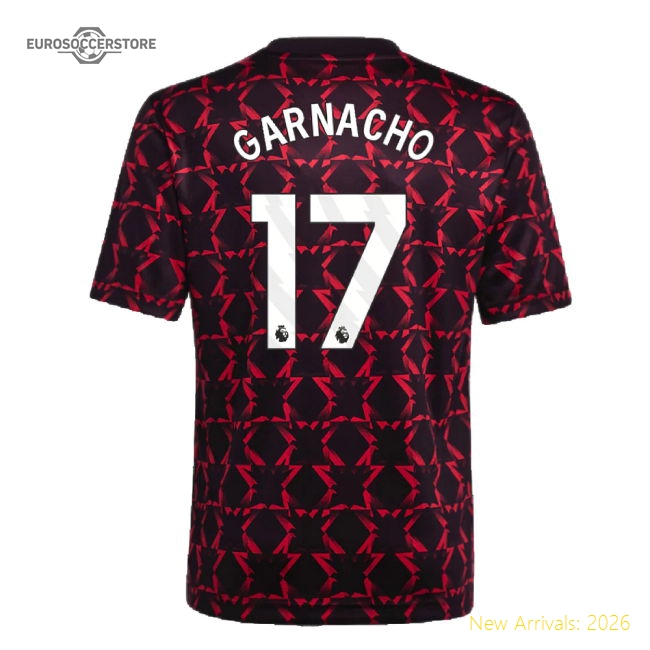 2024-2025 Man Utd Pre-Match Shirt (Black) - Kids (Garnacho 17)