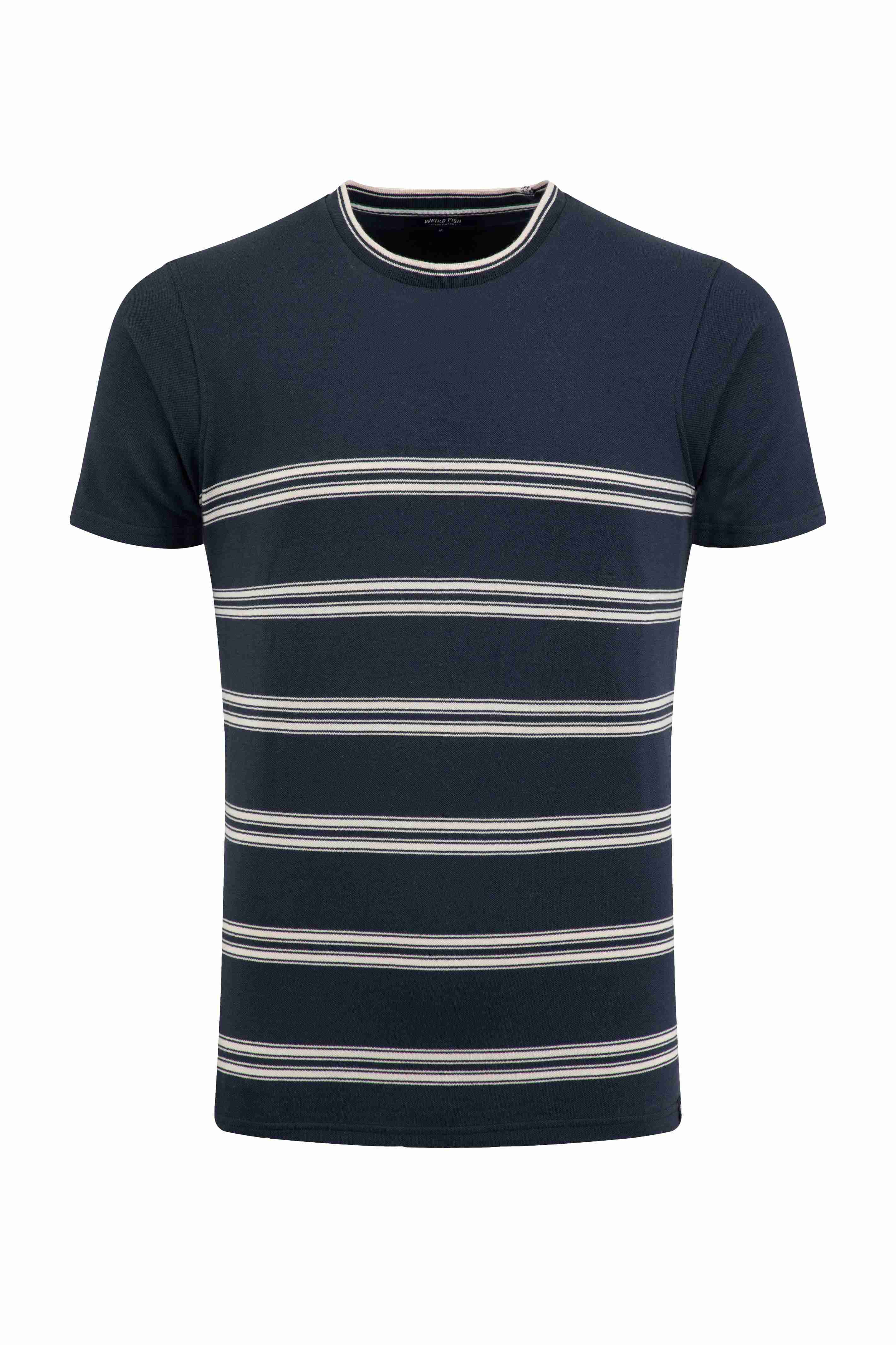 Fjord Pique Stripe Crew Neck T-Shirt Midnight