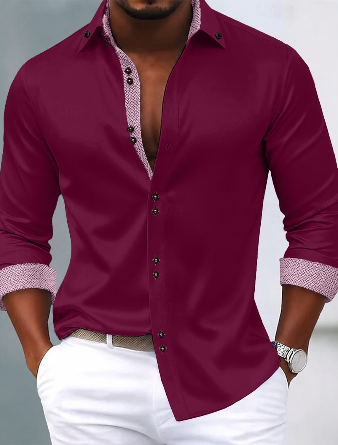 Men's Shirt Dress Shirt Non Iron Shirt Button Up Shirt Color Block Casual Daily Light Blue Black White Pink Long Sleeve Turndown All Seasons Clothing Apparel Patchwork