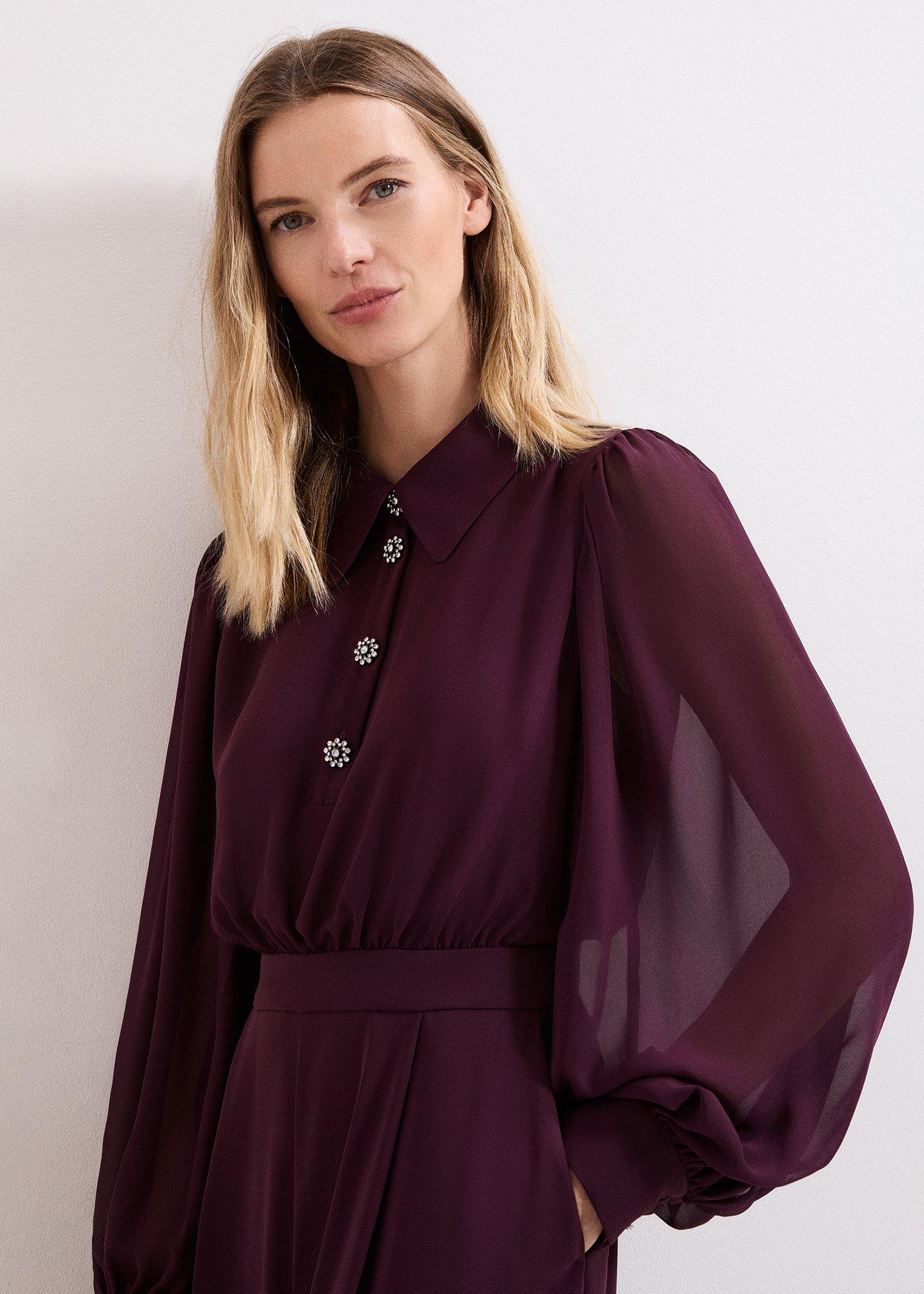 Petite Emily Burgundy Diamonte Button Jumpsuit