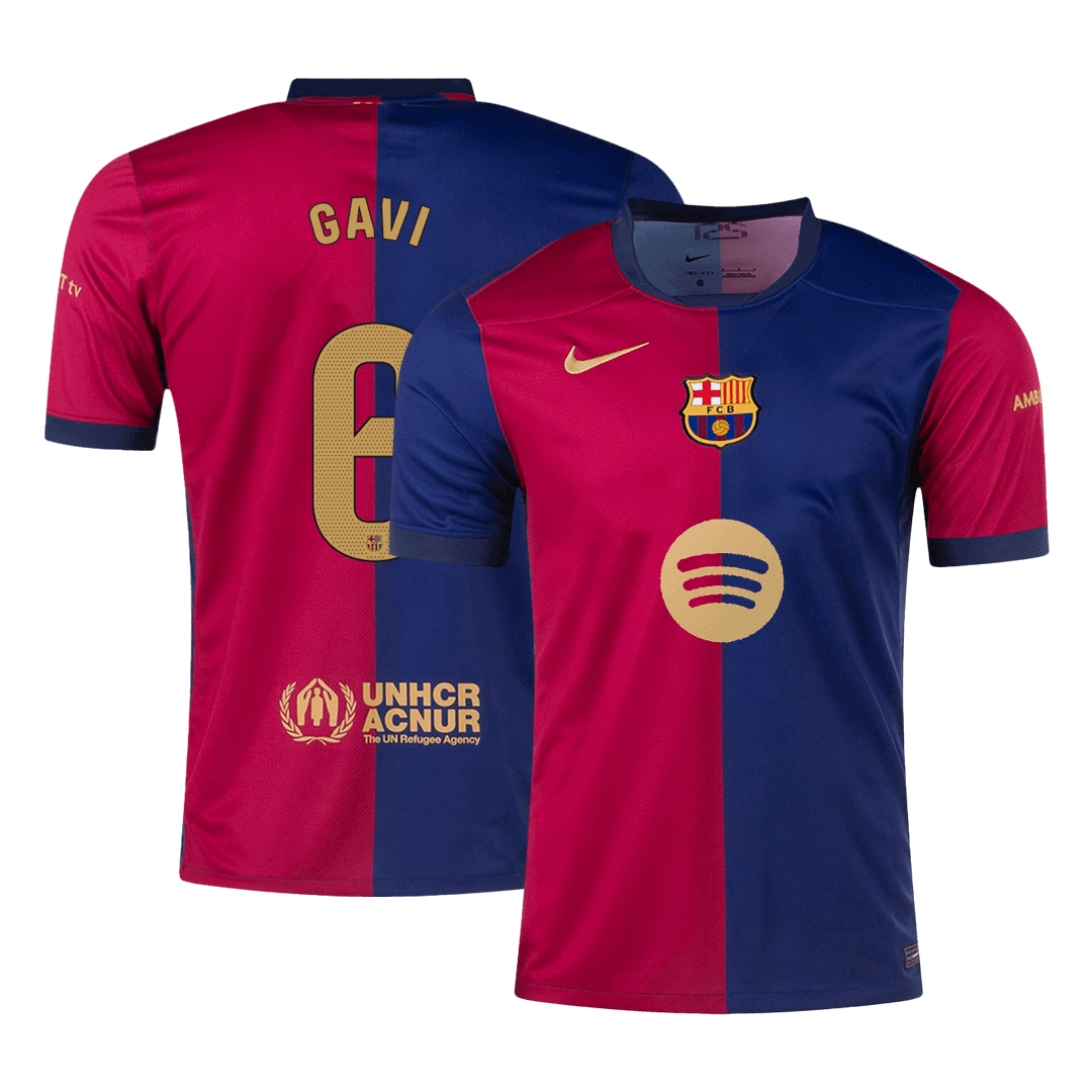 GAVI #6 Barcelona Home Soccer Jersey 2024/25- Spotify Logo Without Tex