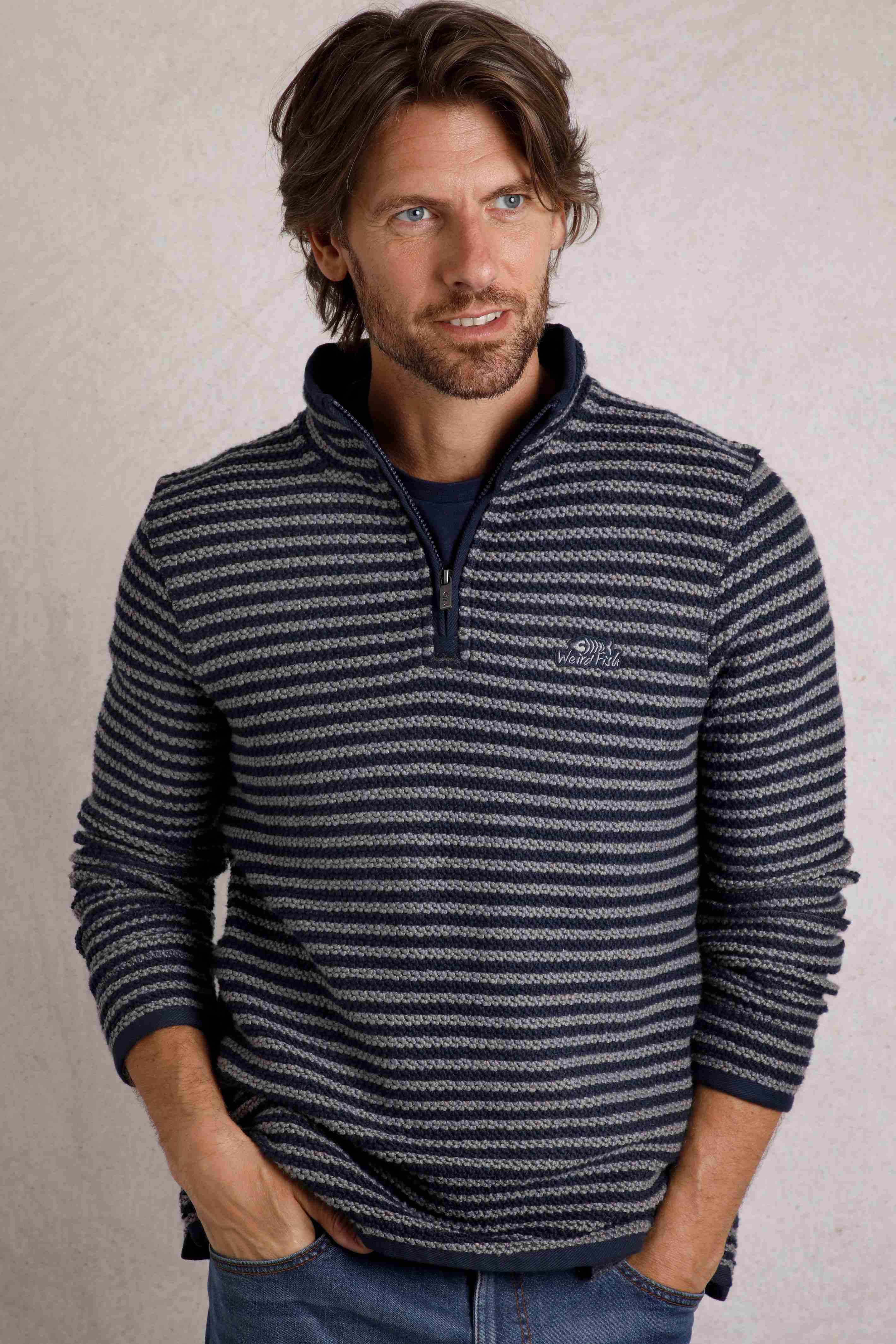 Shorling 1/4 Zip Striped Macaroni Sweatshirt Frost Grey