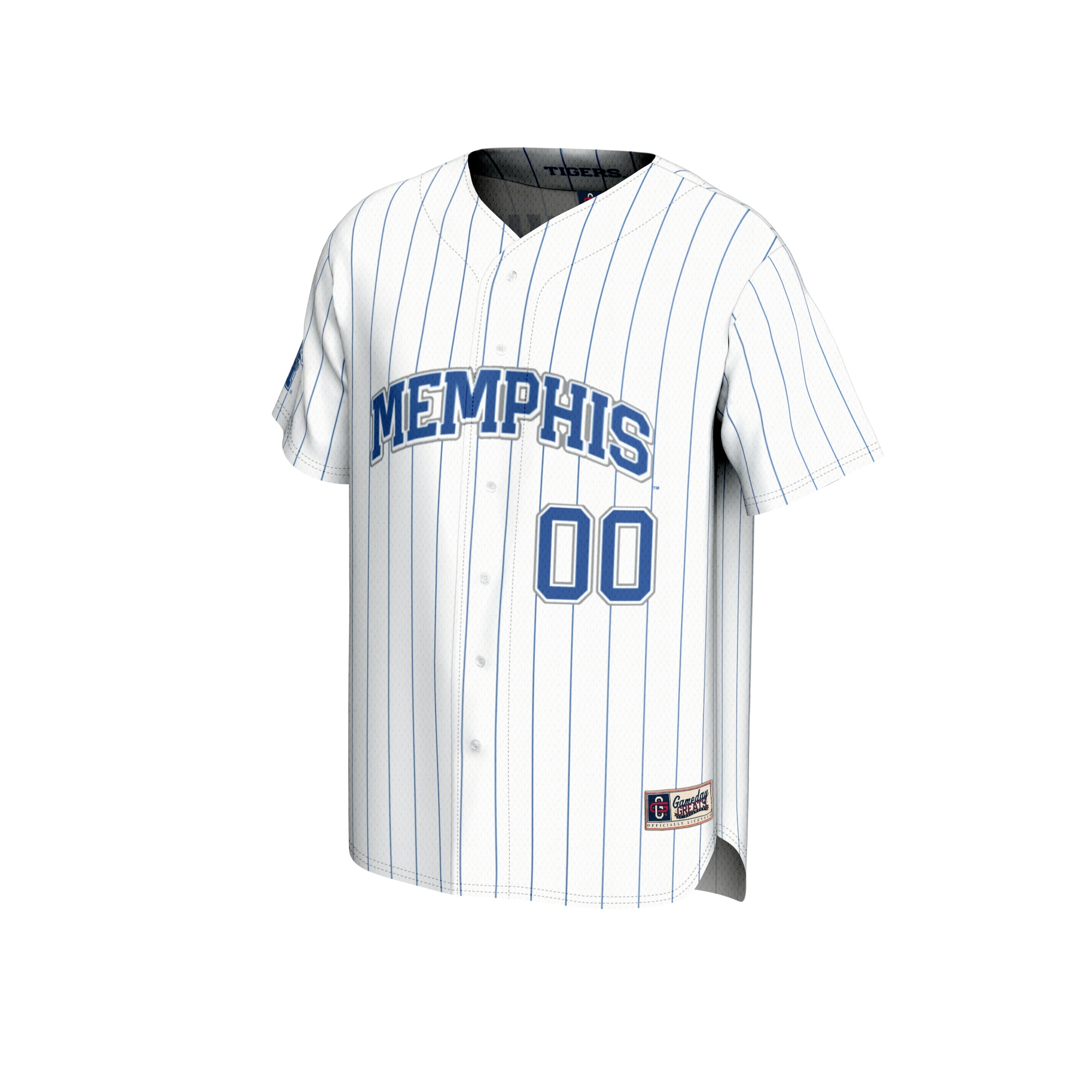 [DDG] Memphis Tigers GameDay Greats Unisex Lightweight Collegiate Baseball Pinstripe NIL Pick-A-Player Fashion Jersey - White