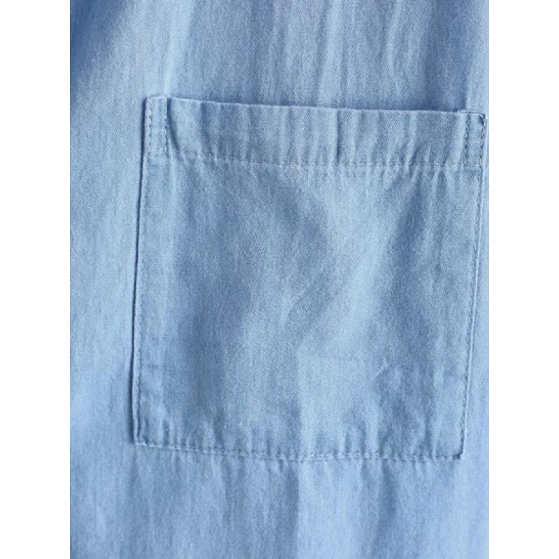 Front Pocket Cuff Sleeve Chambray Shirt YU3707