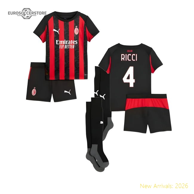 Ac Milan Children 2025 Home Jersey Shirt Football Fan Game Day Apparel