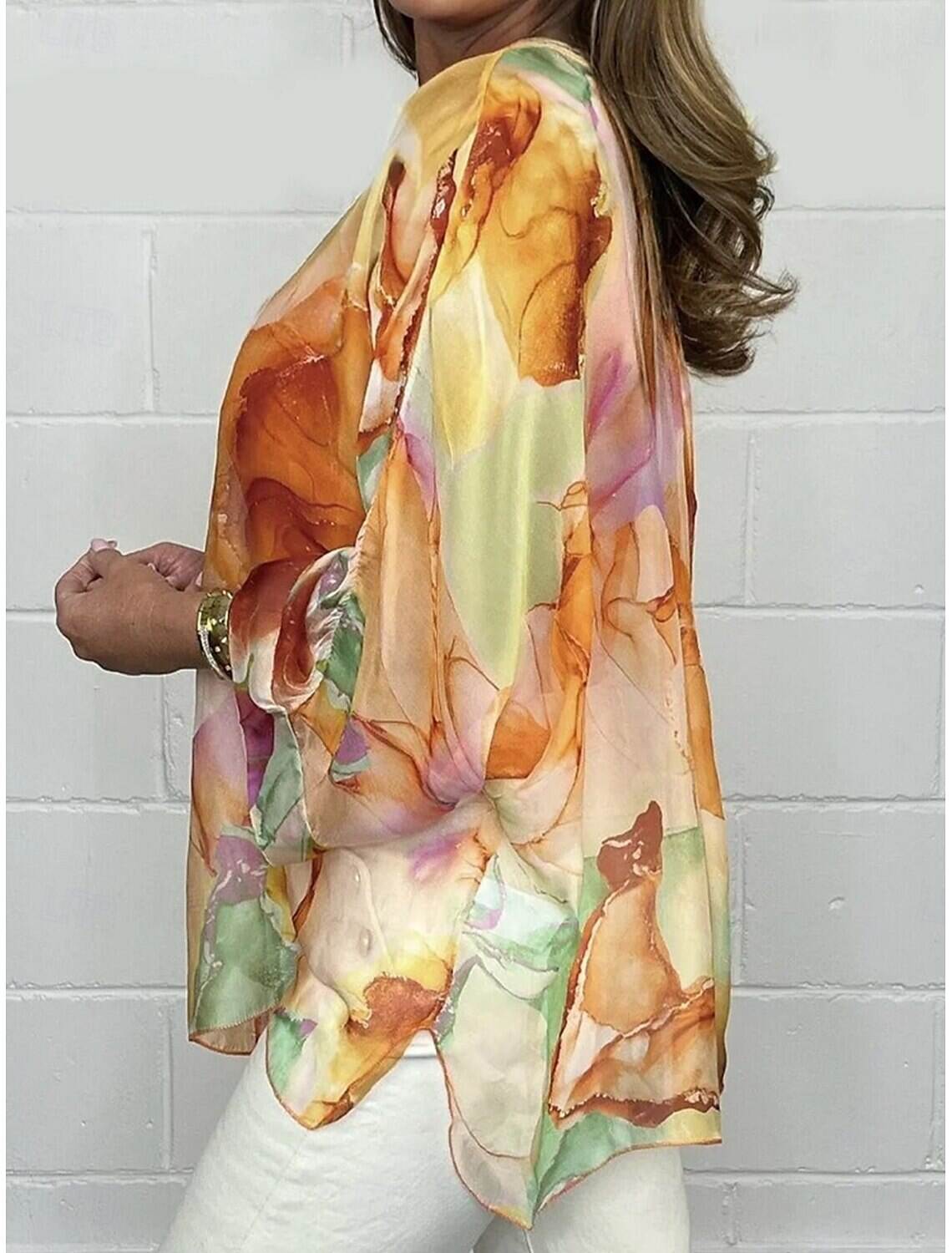 Women's Shirt Blouse Stylish Casual Floral Regular Tops Long Sleeve V Neck Buttons Print Regular Fit Daily Summer Spring Fall