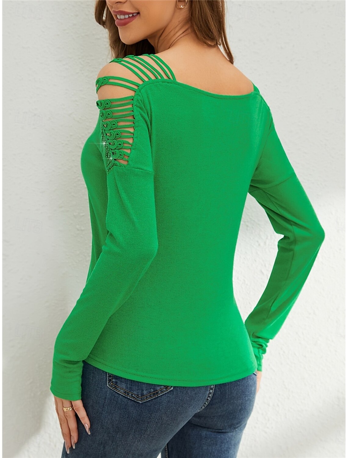 Women's T Shirt Fashion Modern Casual Plain Regular Tops Long Sleeve V Neck Patchwork Cut Out Regular Fit Daily Weekend Fall