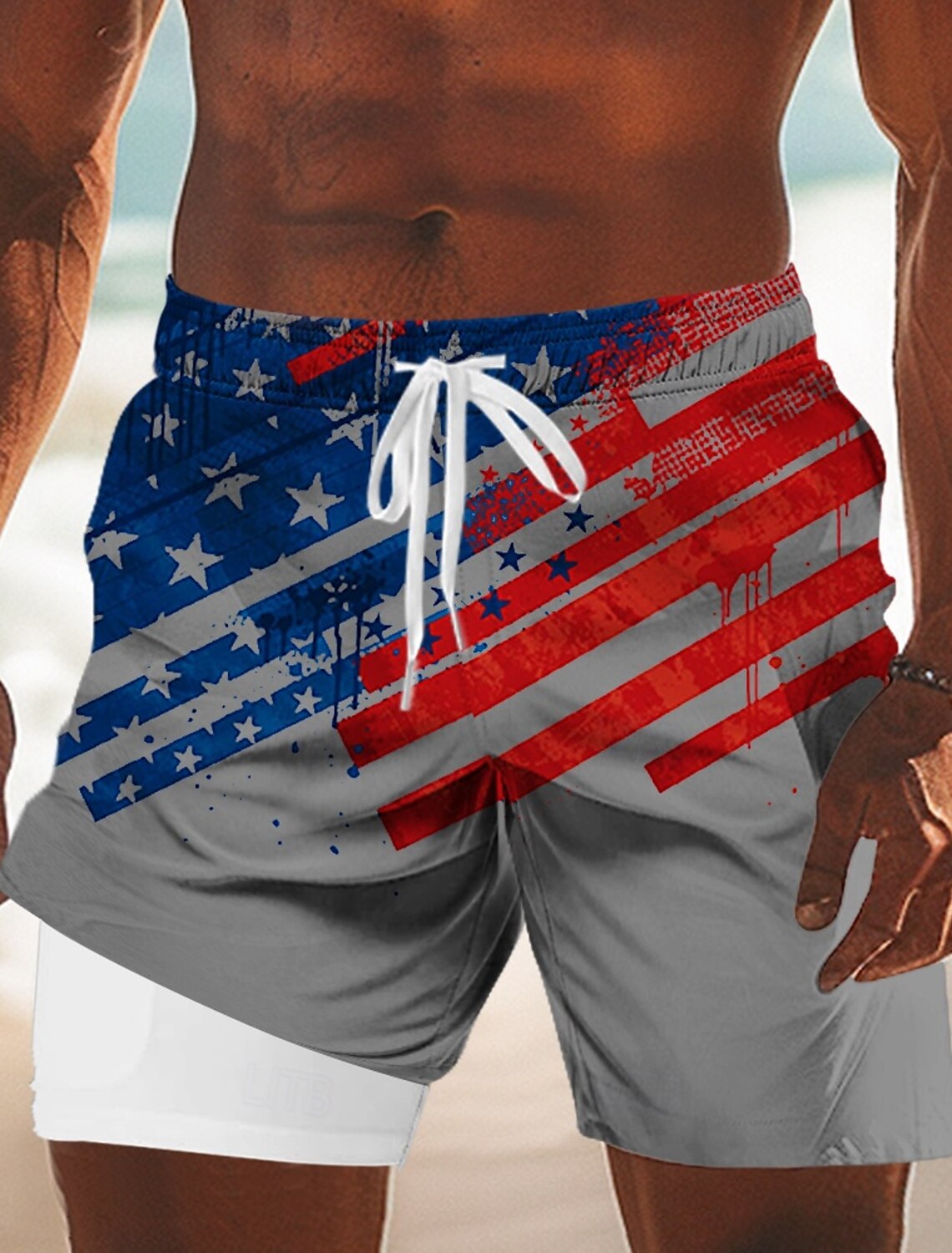 Men's 4th of July U.S. 250th Anniversary US Flag Lined Shorts 2 in 1 Board Shorts Swim Shorts Mid Waist Patriotic Holiday Side Pockets With Compression Liner Elastic Drawstring Waist Designer