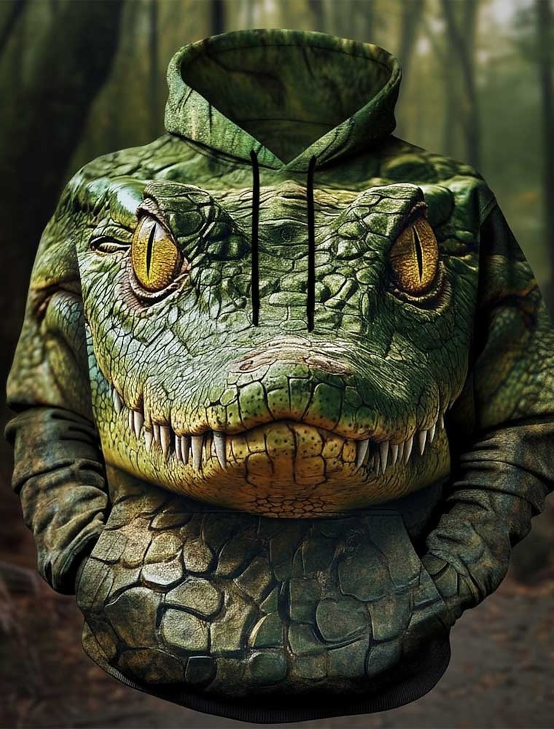 Mens Pullover Hoodie 3D Crocodile Graphic Print Realistic Alligator